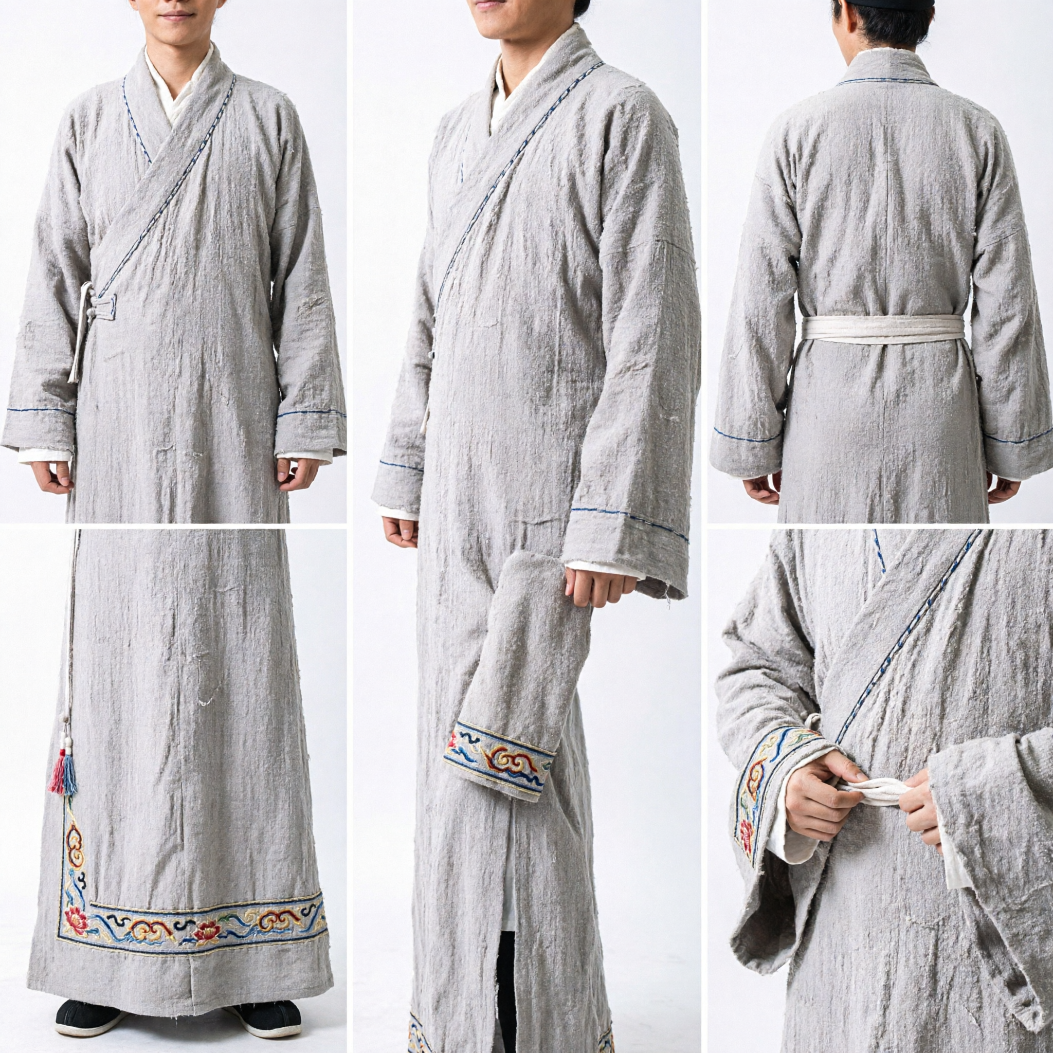 Ancient Chinese Scholar Hanfu Costume Men's Traditional Grey Robe Set for Cosplay and Historical Performance - Asian Costume