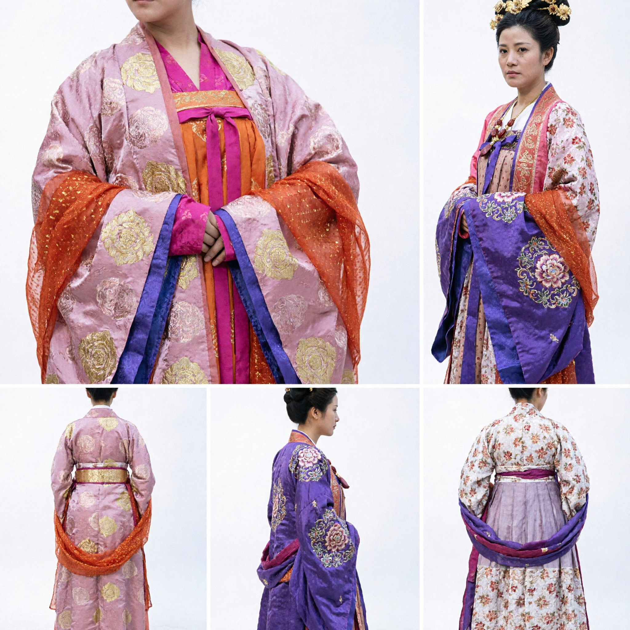 Elegant Pink and Orange Tang Dynasty Hanfu Traditional Chinese Costume Dress for Women Cosplay - Asian Costume