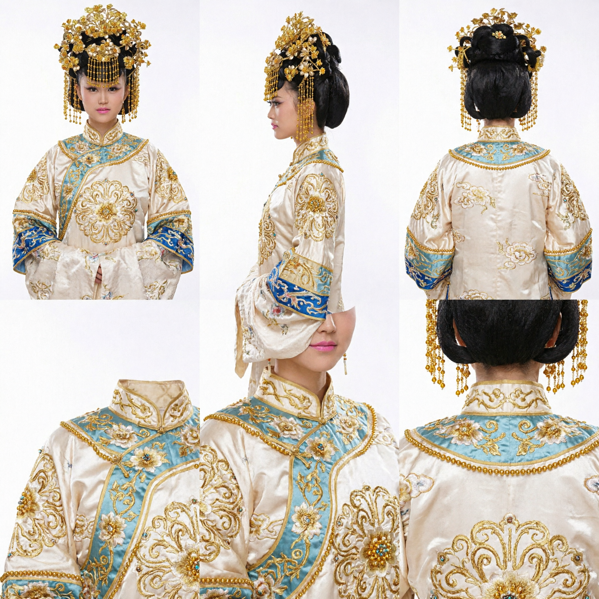 Traditional Chinese Gold Pearl Flower Hair Crown Ancient Hanfu Wedding Bride Headpiece Accessories - Asian Costume