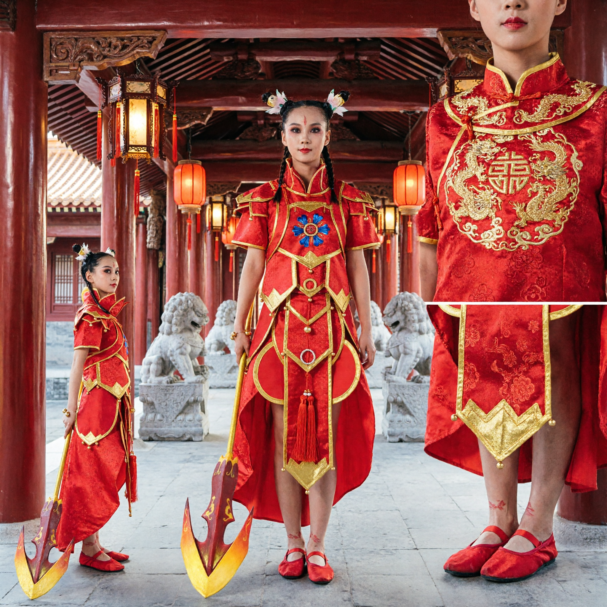 Traditional Chinese Red Warrior Armor Costume Female General Peking Opera Stage Performance Dance Outfit for Women - Asian Costume