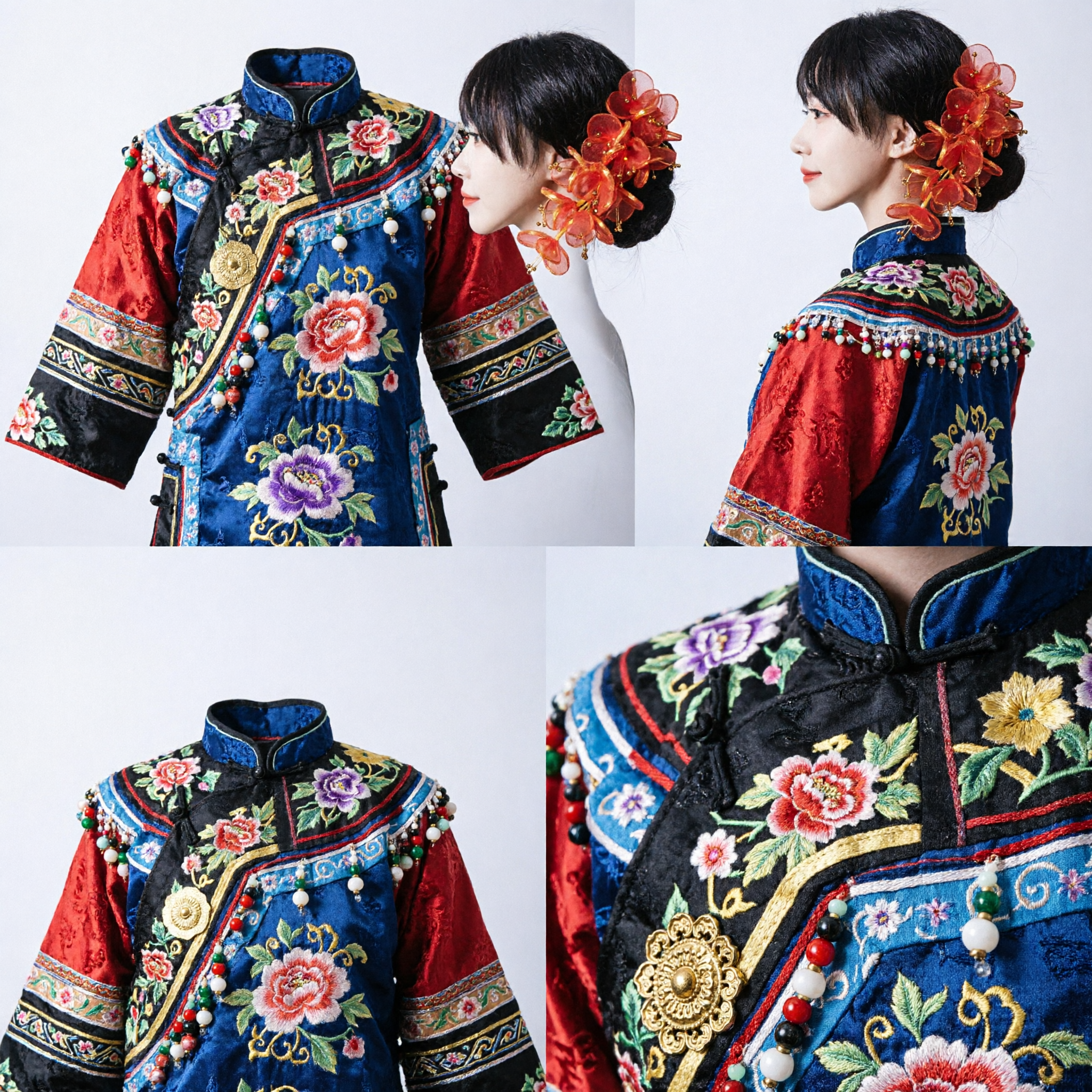 Traditional Chinese Red Floral Hairpin Elegant Hanfu Headpiece Accessory for Women Wedding Festival - Asian Costume