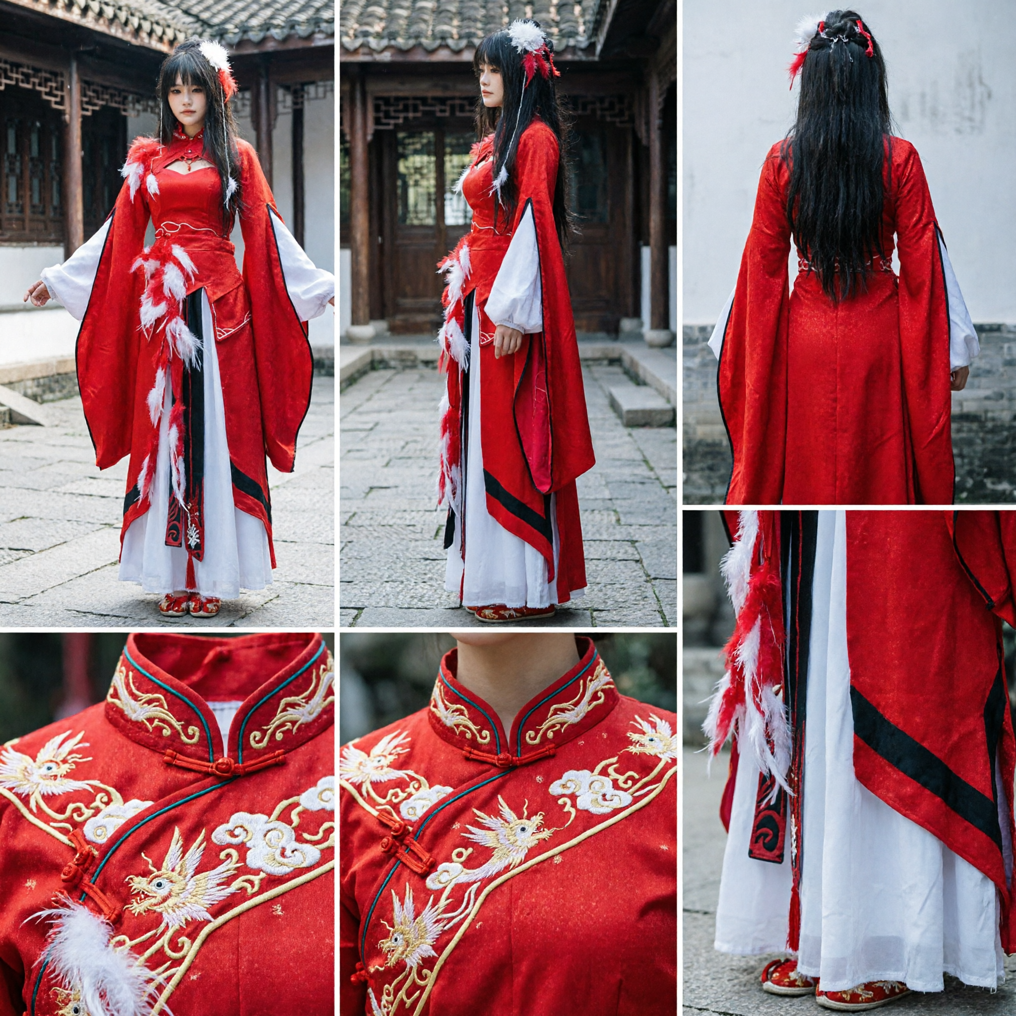 Ancient Chinese Red Hanfu Swordswoman Costume Traditional Wuxia Archer Dress for Women Cosplay Performance - Asian Costume
