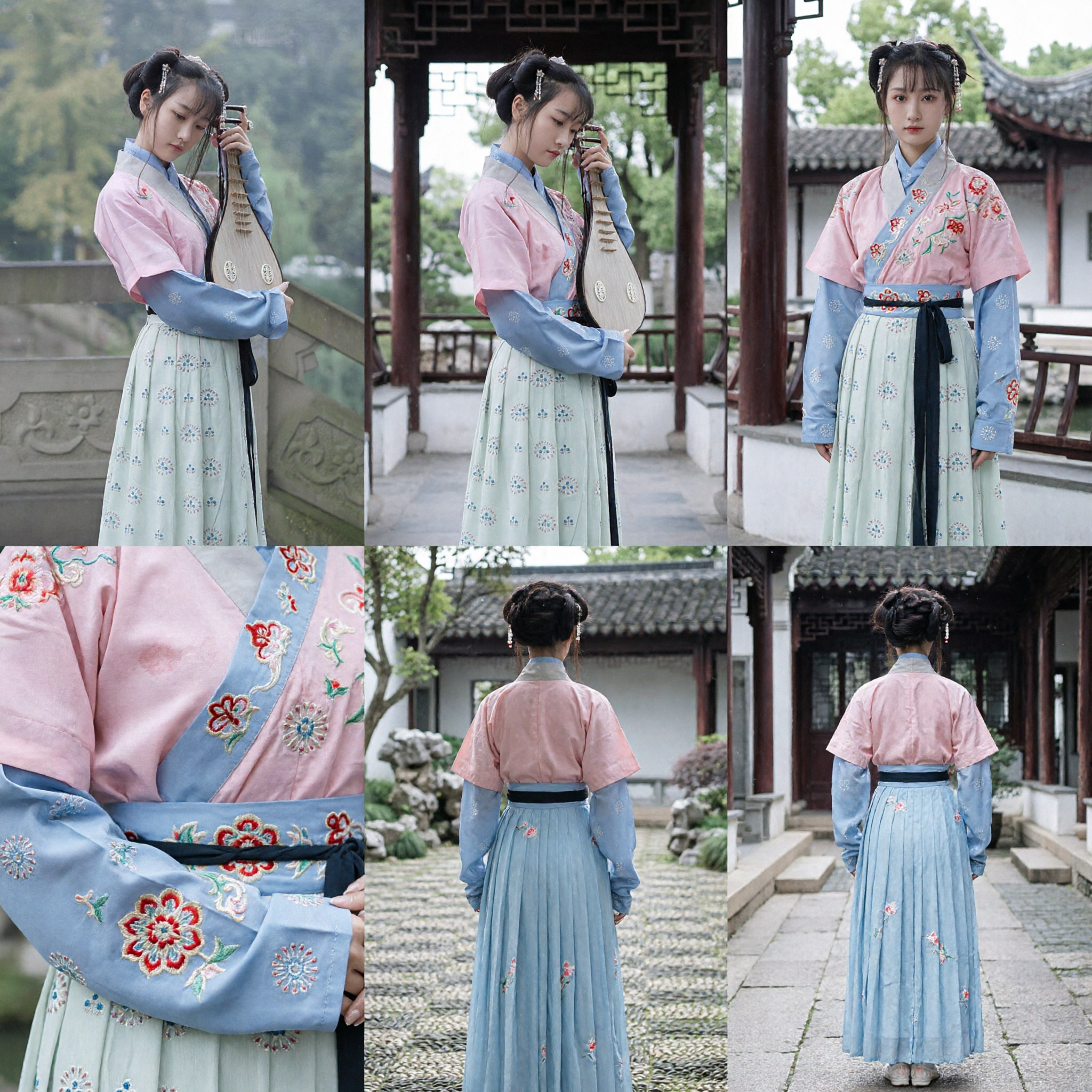 Traditional Chinese Hanfu Costume Ming Dynasty Style Pink Top and Green Pleated Skirt Ancient Dress for Women - Asian Costume