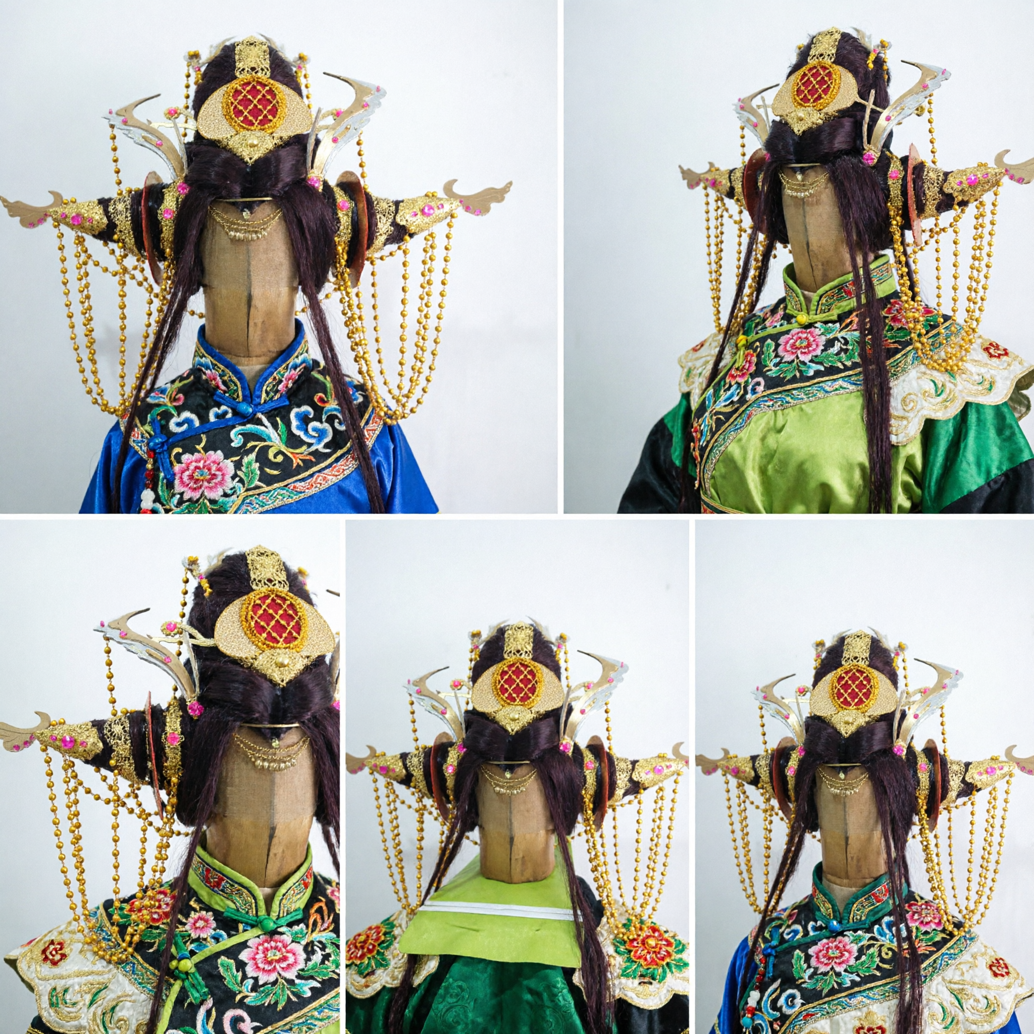 Traditional Chinese Peking Opera Female General Headdress with Pheasant Feathers and Gold Beads Costume Set - Asian Costume