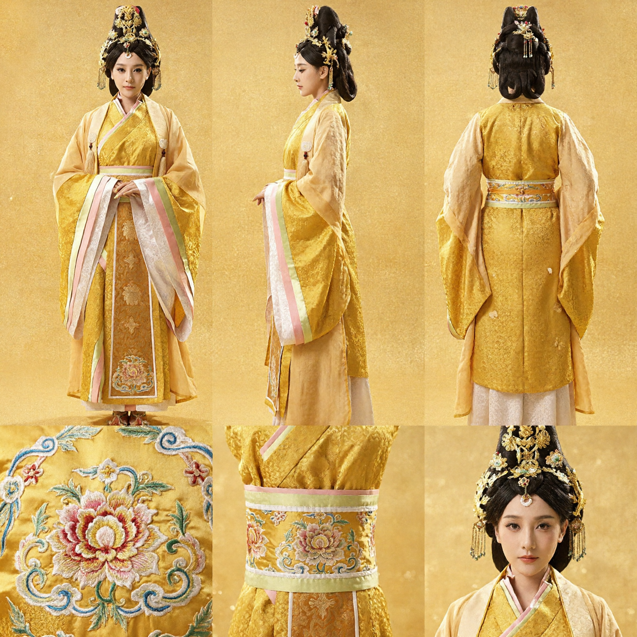 Traditional Chinese Ancient Princess Hanfu Yellow Palace Lady Costume for Women Historical Cosplay Stage Performance - Asian Costume