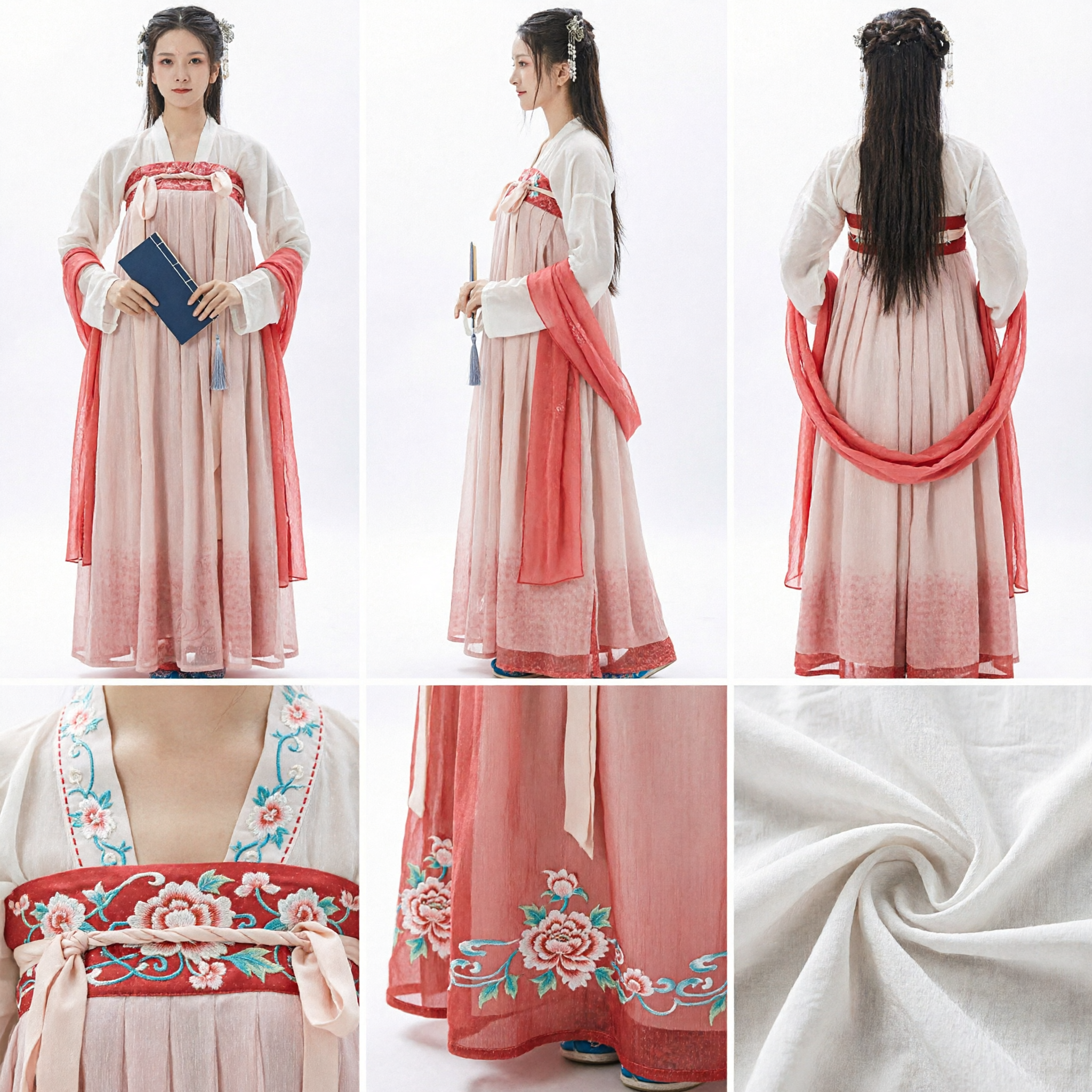 Women's Traditional Chinese Hanfu Tang Dynasty Gradient Pink Qixiong Ruqun Ancient Costume Dress for Cosplay and Performance - Asian Costume