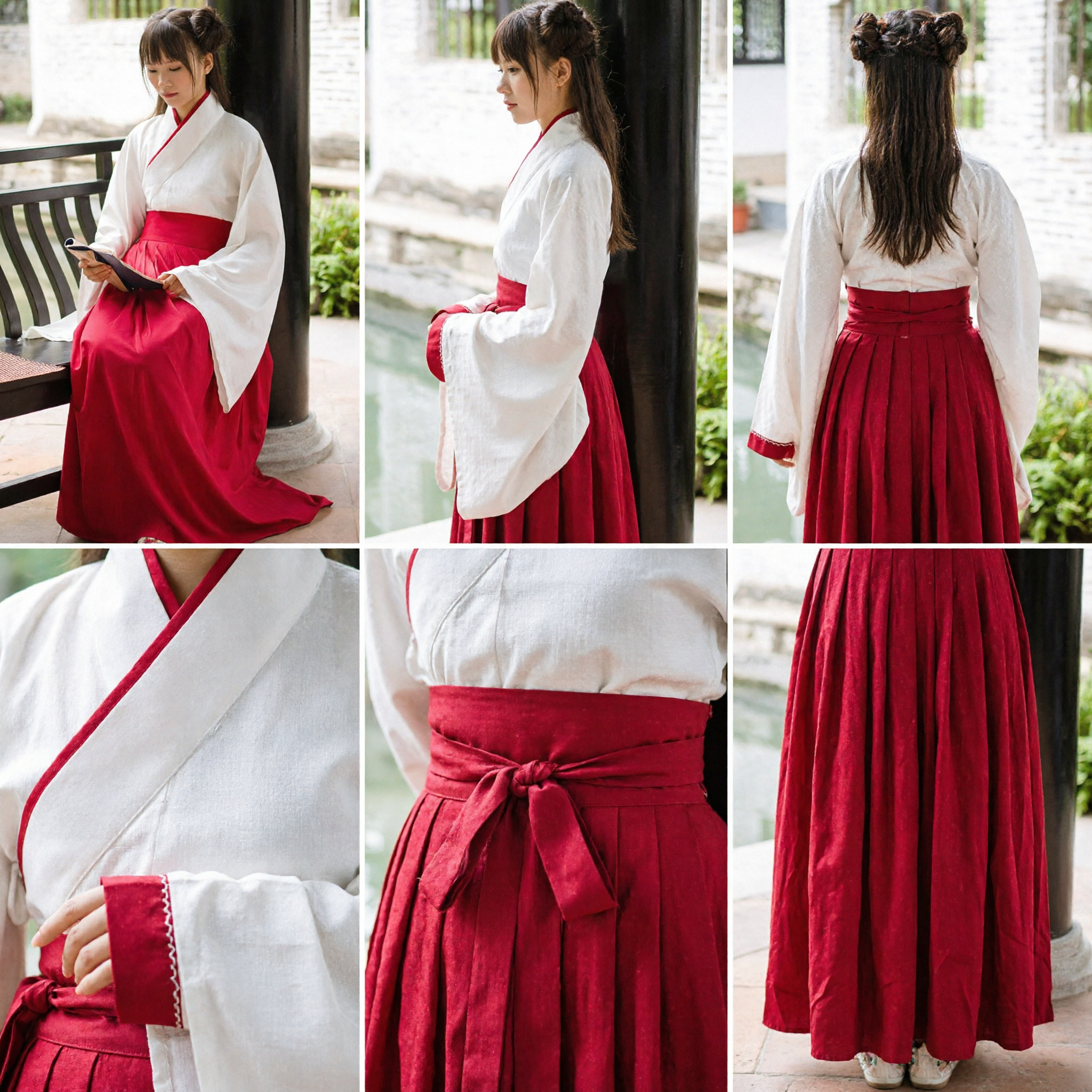 Traditional Chinese Hanfu White Top Red Skirt Ancient Style Ruqun Costume for Women Elegant Photography Clothing - Asian Costume