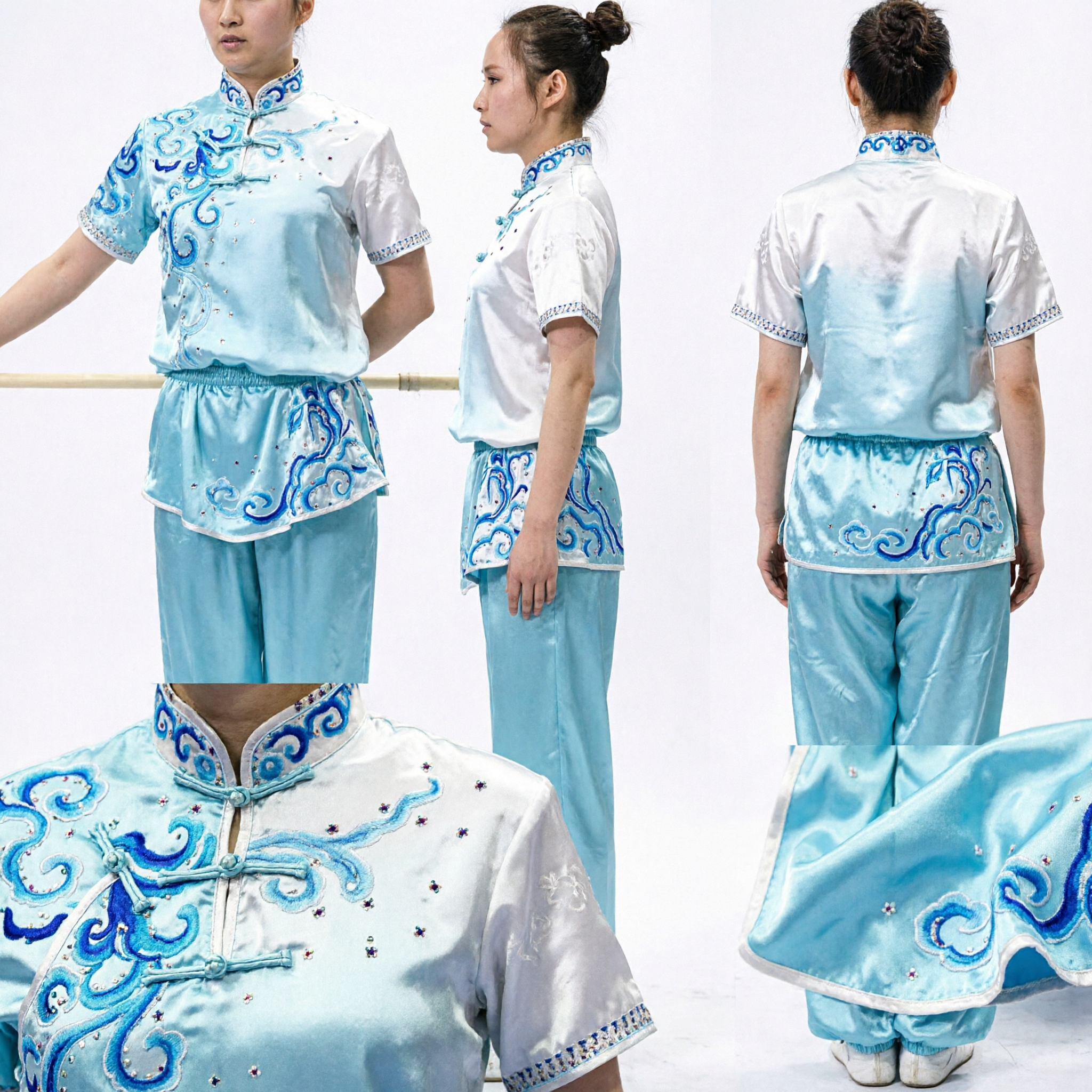 Professional Women's Wushu Competition Uniform Traditional Chinese Kung Fu Changquan Suit with Blue Gradient Embroidery - Asian Costume
