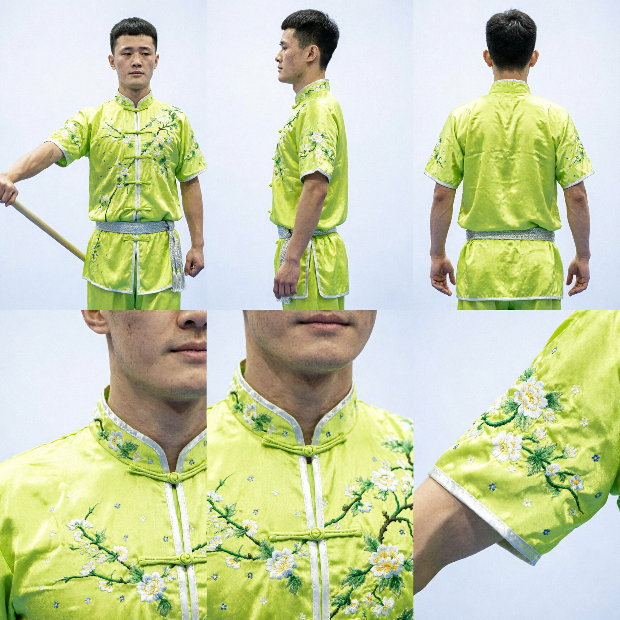 Men's Lime Green Embroidered Wushu Kung Fu Uniform Traditional Chinese Martial Arts Competition Costume - Asian Costume