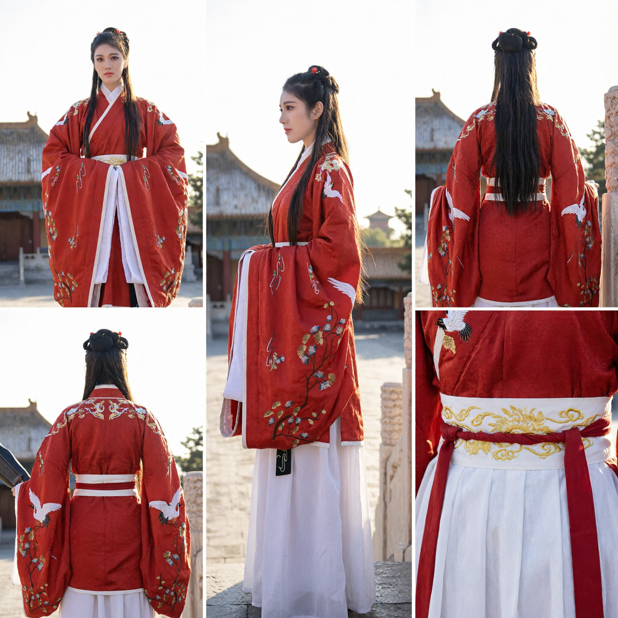 Traditional Chinese Hanfu Red Robe with Crane Embroidery Ancient Princess Costume for Women Cosplay - Asian Costume
