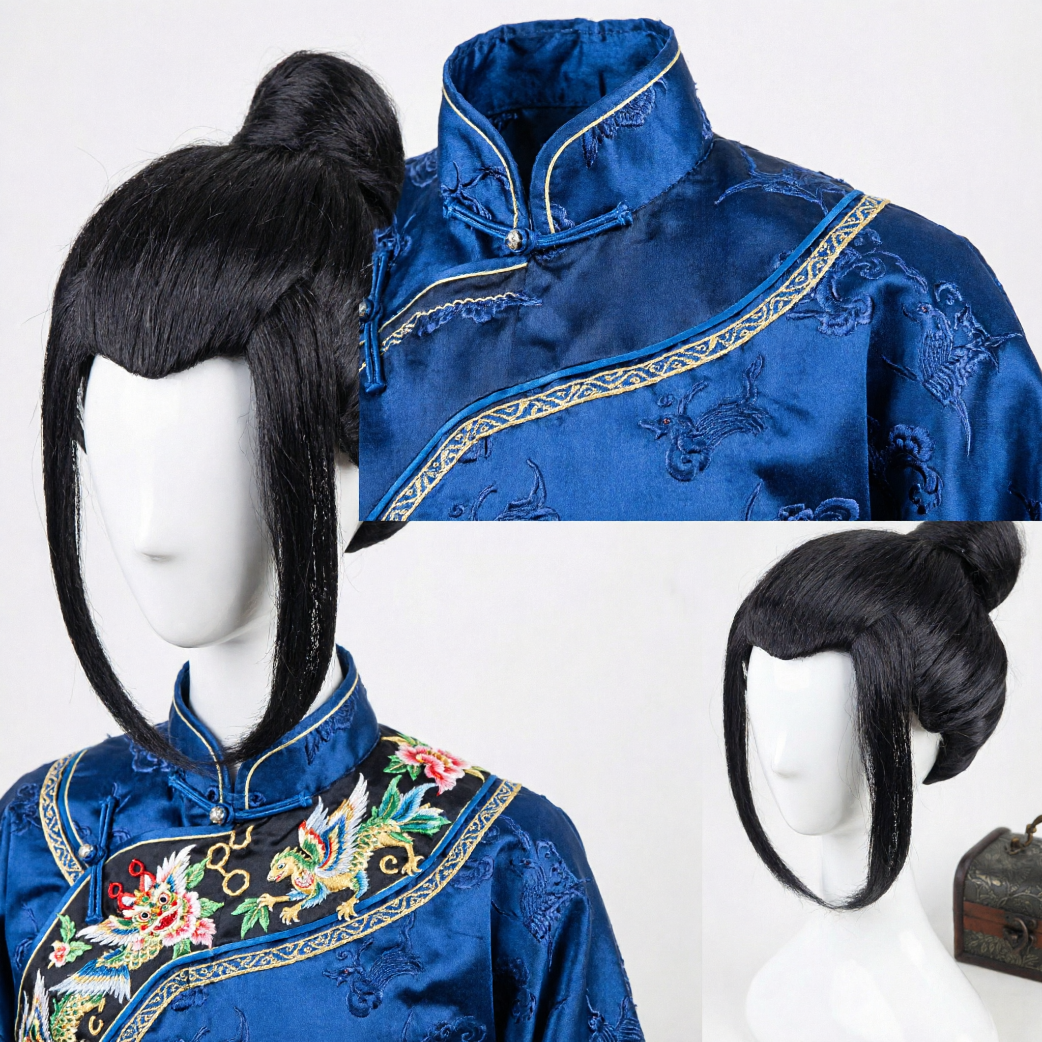 Traditional Ancient Chinese Black Wig Topknot Hairpiece for Hanfu Cosplay Wuxia Drama Performance - Asian Costume