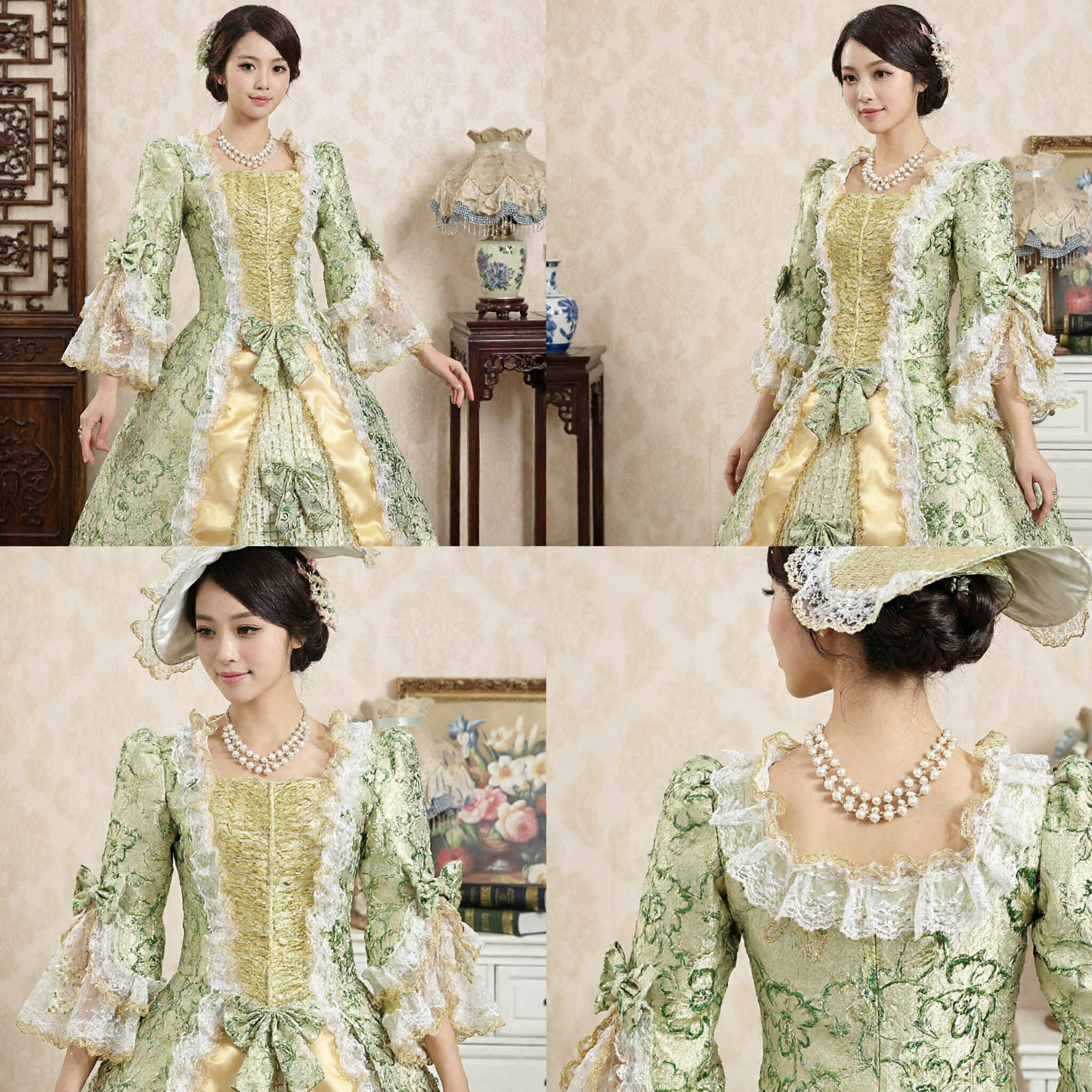 Women's Green Rococo Marie Antoinette Costume Victorian Baroque Lace Gown for Cosplay Stage Performance - Asian Costume