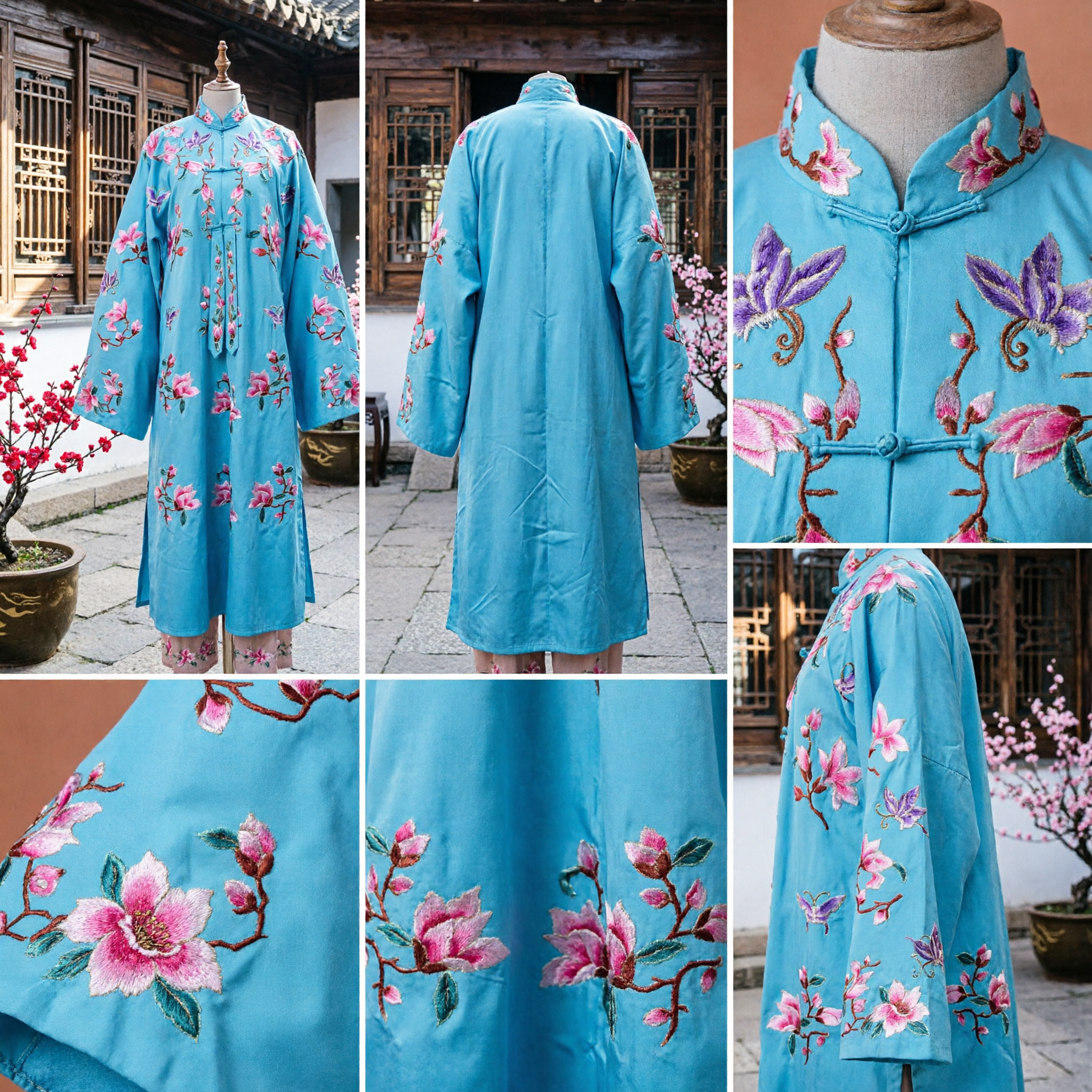 Traditional Chinese Blue Embroidered Floral Robe Peking Opera Costume Wedding Tang Suit for Men - Asian Costume