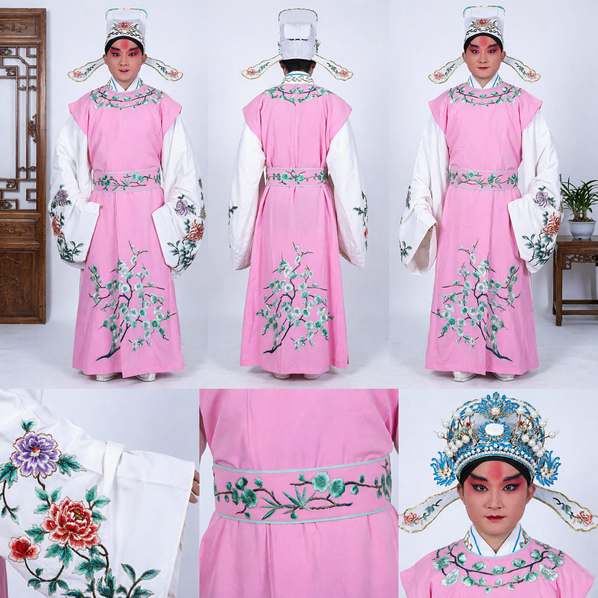 Traditional Chinese Opera Costume for Men Pink Embroidered Scholar Robe Peking Opera Performance Outfit - Asian Costume