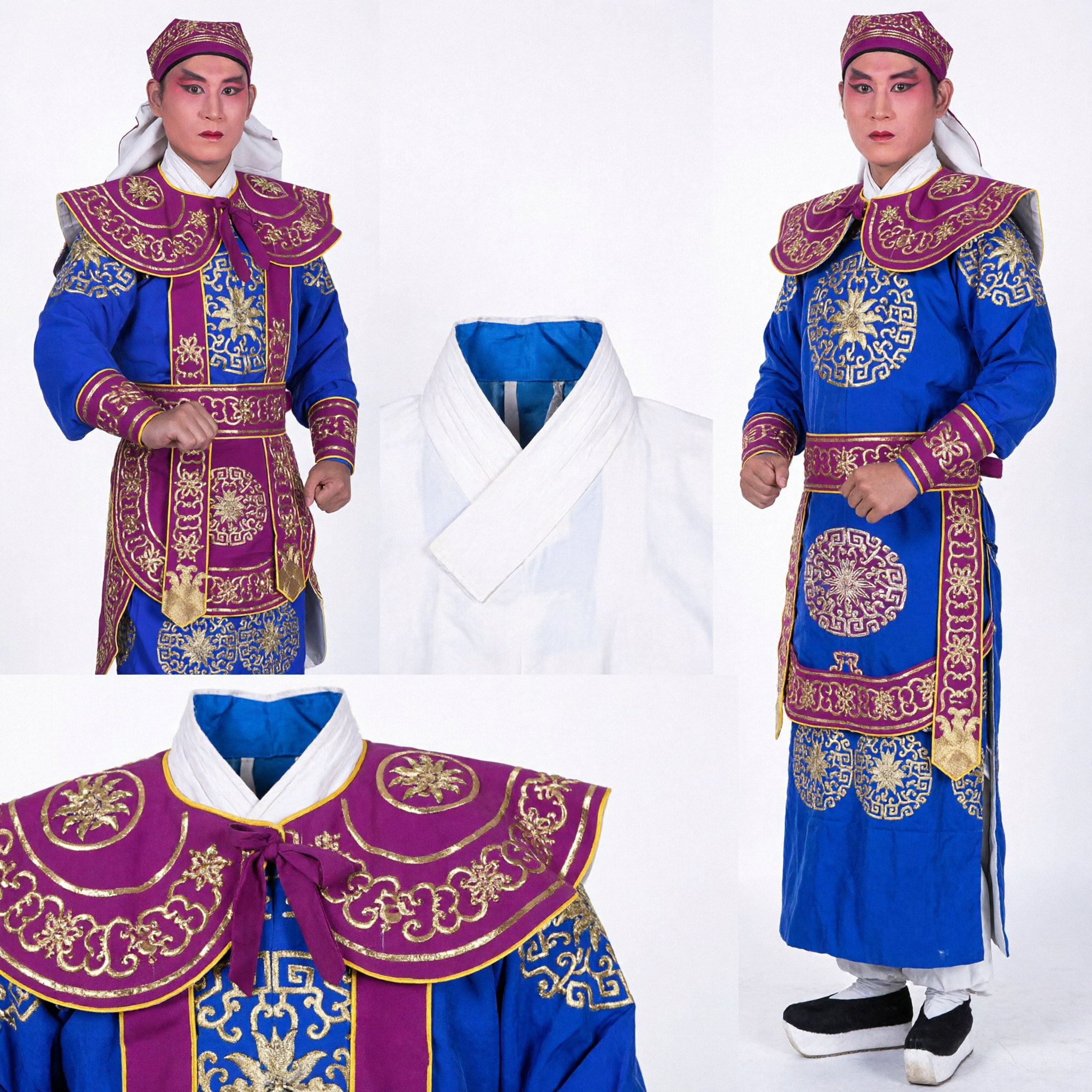 Traditional Chinese Beijing Opera Costume Men Blue Purple General Warrior Embroidery Outfit for Stage Performance - Asian Costume