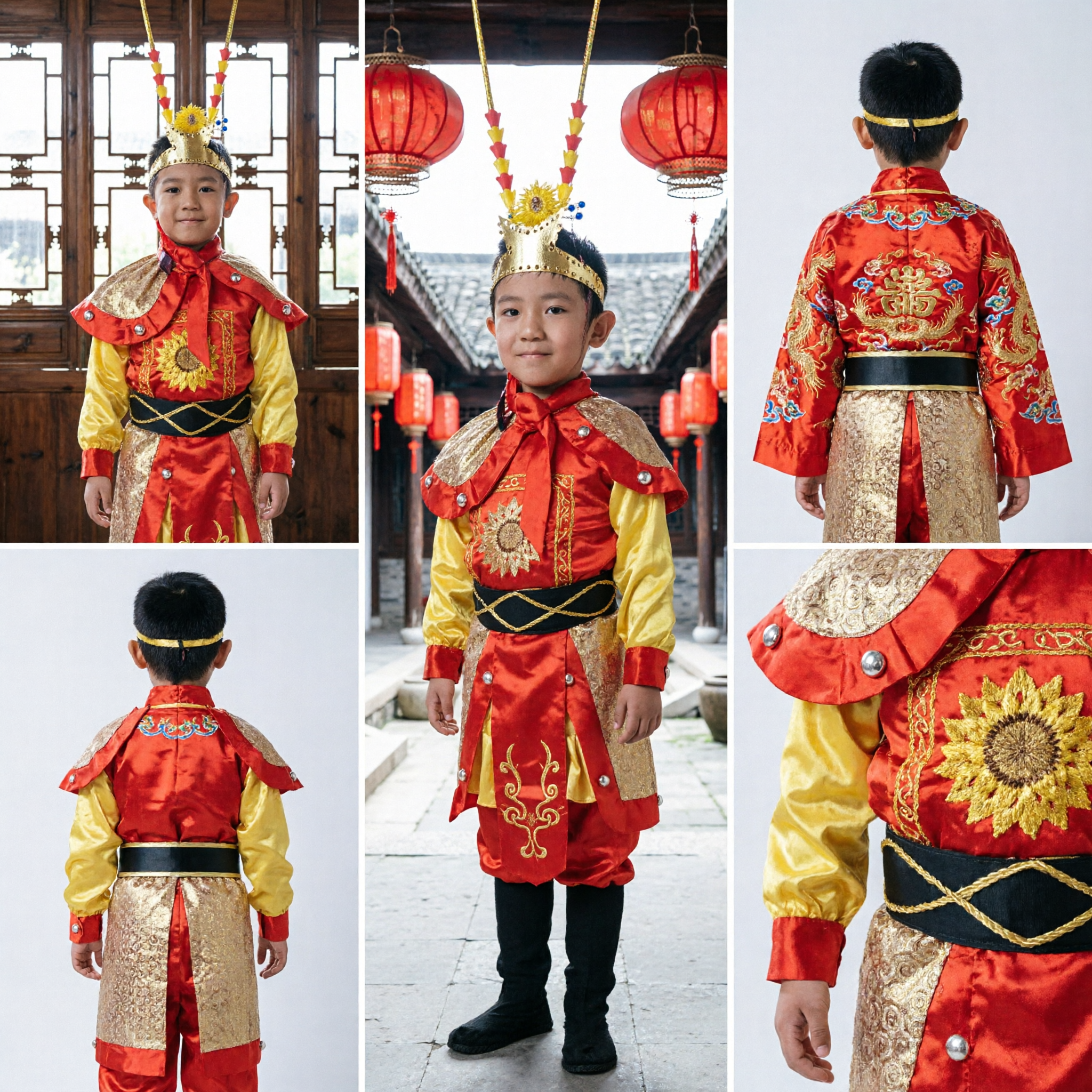 Kids Chinese Opera General Costume Traditional Peking Opera Sun Wukong Monkey King Outfit for Boys Performance - Asian Costume