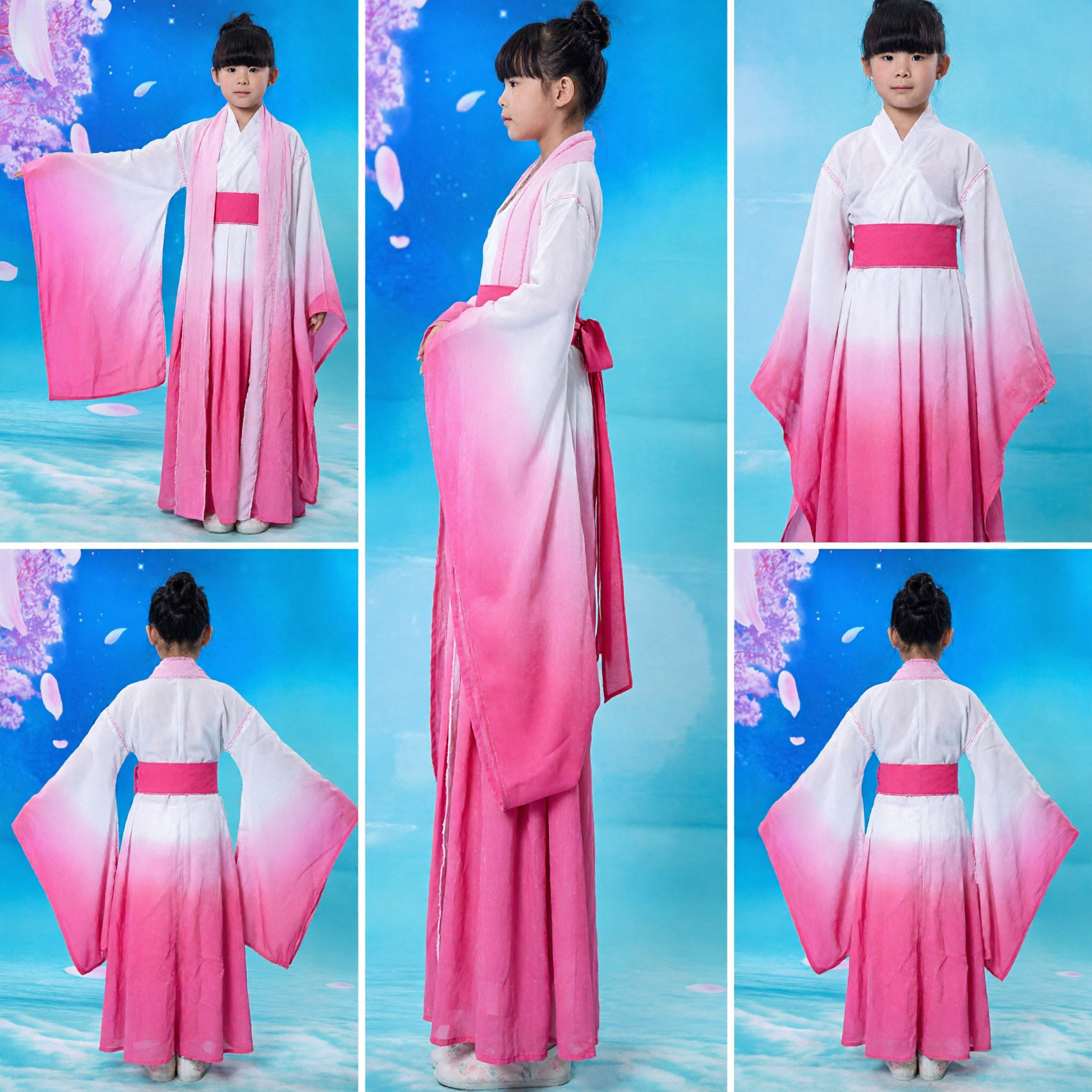 Kids Traditional Chinese Fairy Hanfu Costume Pink Gradient Dance Dress for Girls Stage Performance - Asian Costume
