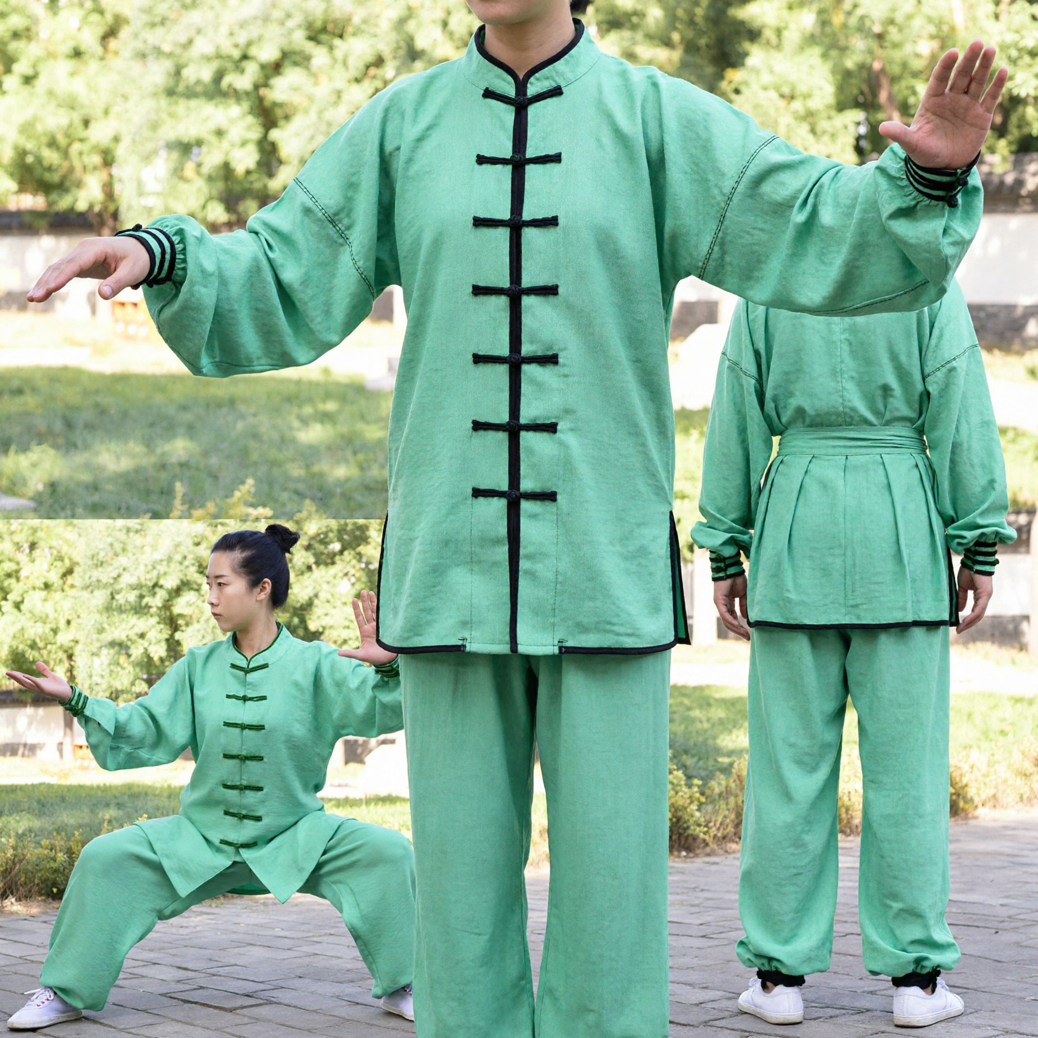 Traditional Green Tai Chi Uniform for Women Kung Fu Martial Arts Suit Cotton Linen Clothing Set - Asian Costume