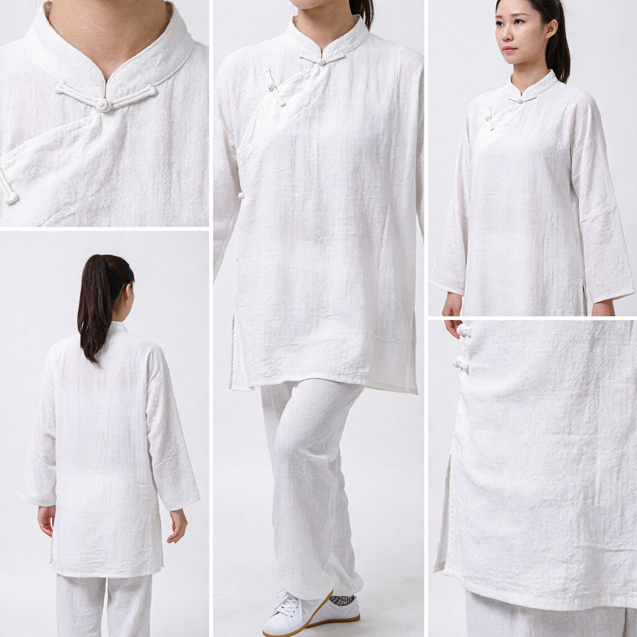 Women's White Tai Chi Uniform Traditional Linen Kung Fu Suit Martial Arts Training Top and Pants Set - Asian Costume