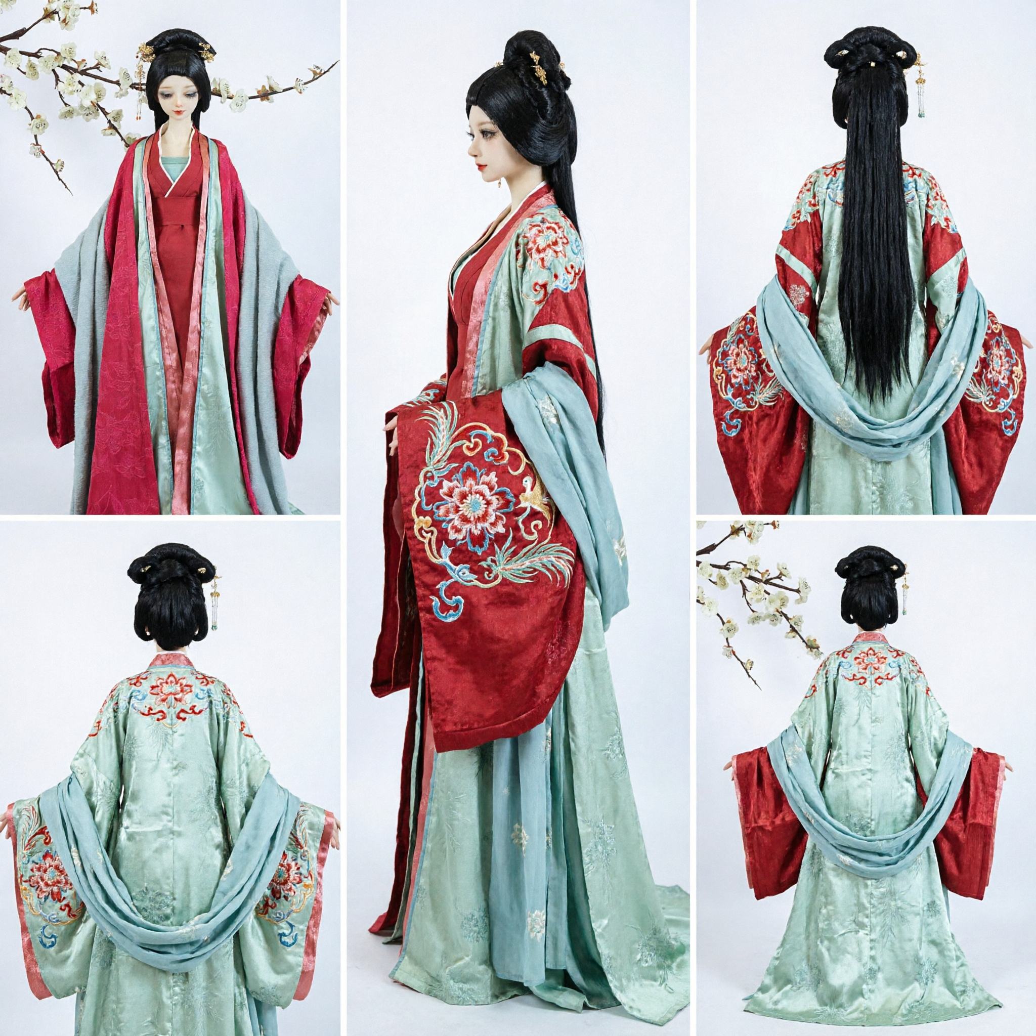 Traditional Chinese Hanfu Costume for Dolls Ancient Princess Dress Up Set with Floral Robe and Hairpins - Asian Costume
