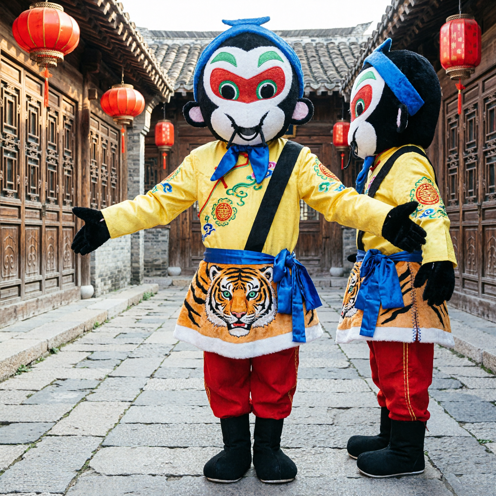 Traditional Chinese Sun Wukong Monkey King Mascot Costume Adult Size Yellow Outfit for Festivals and Parades - Asian Costume