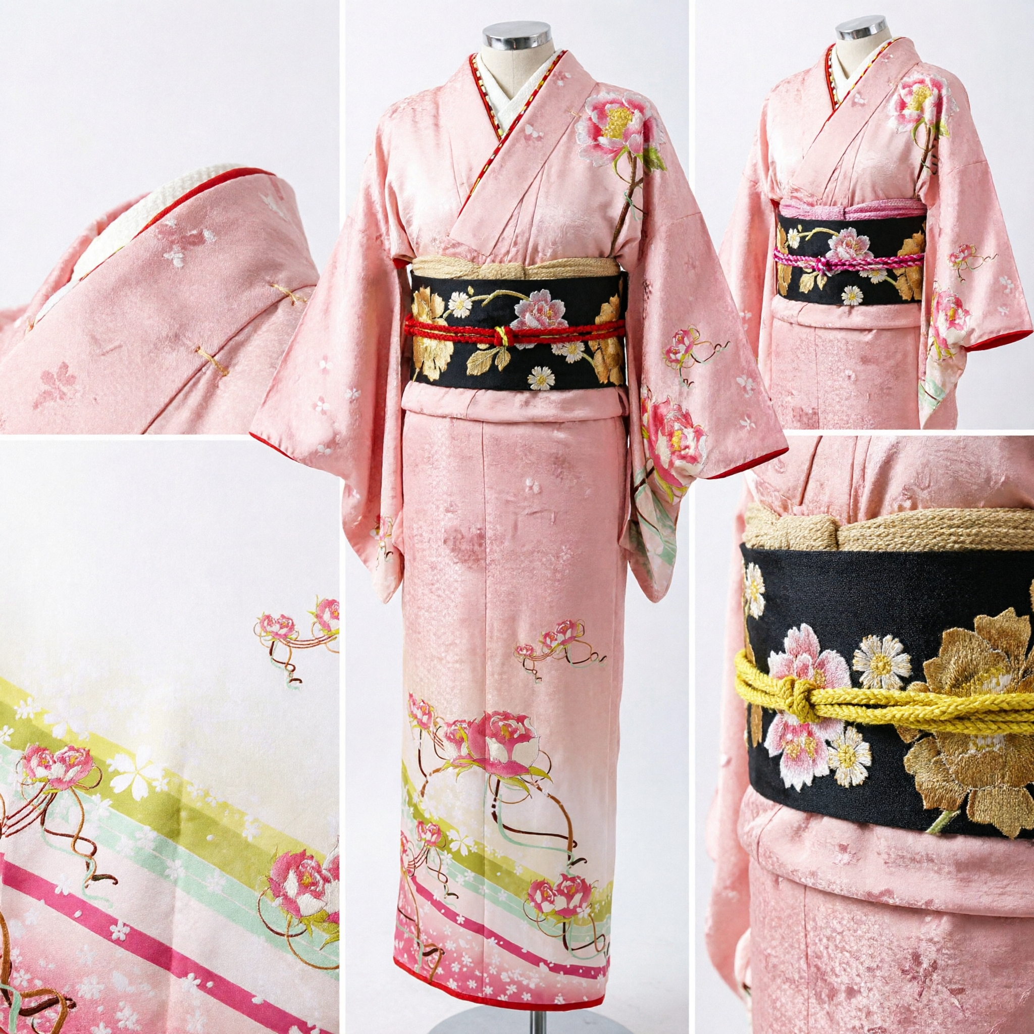 Traditional Japanese Pink Kimono with Lotus and Cherry Blossom Print for Women Formal Wedding Ceremony Costume - Asian Costume