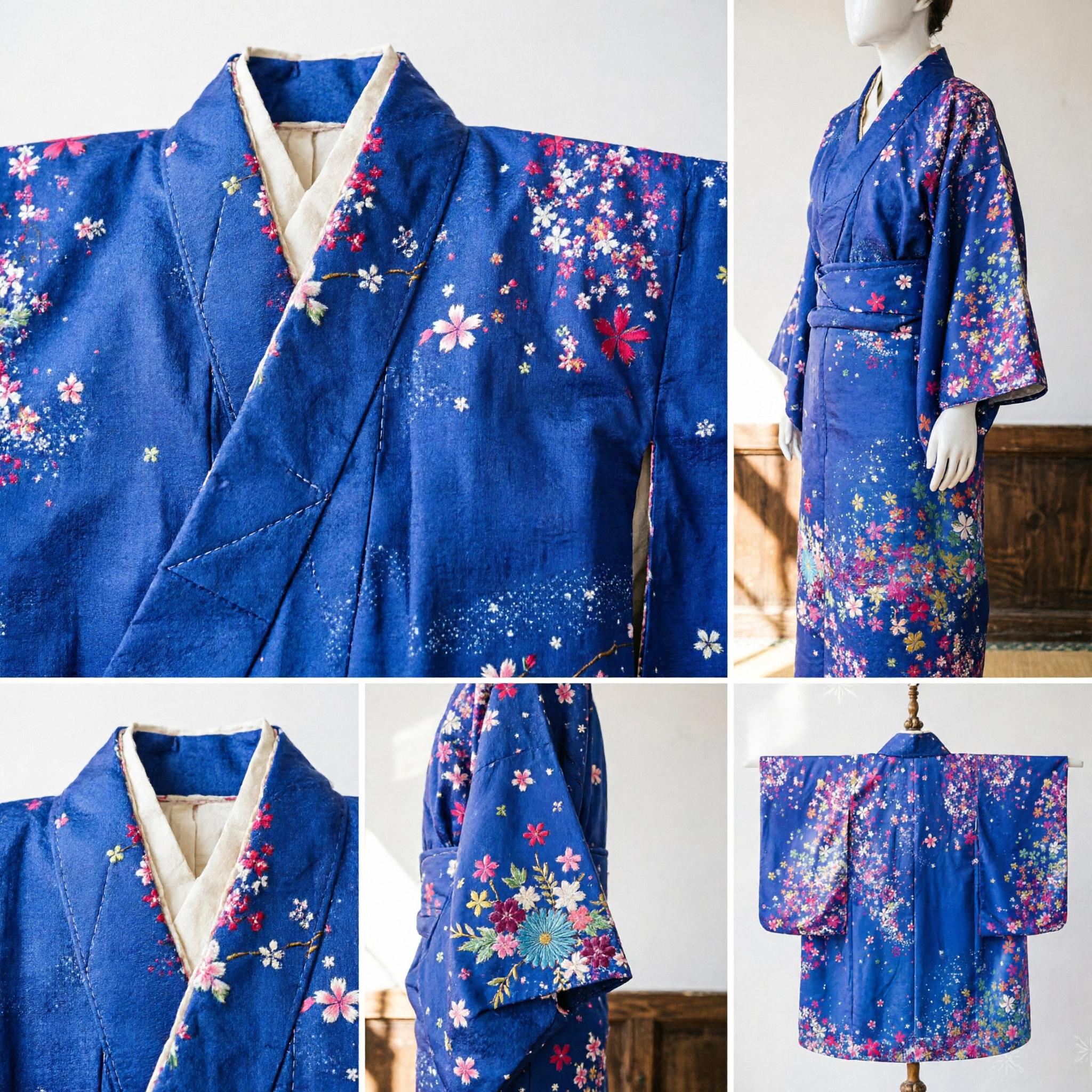 Elegant Blue Japanese Kimono with Sakura Cherry Blossom Print Traditional Costume for Festivals and Cosplay - Asian Costume