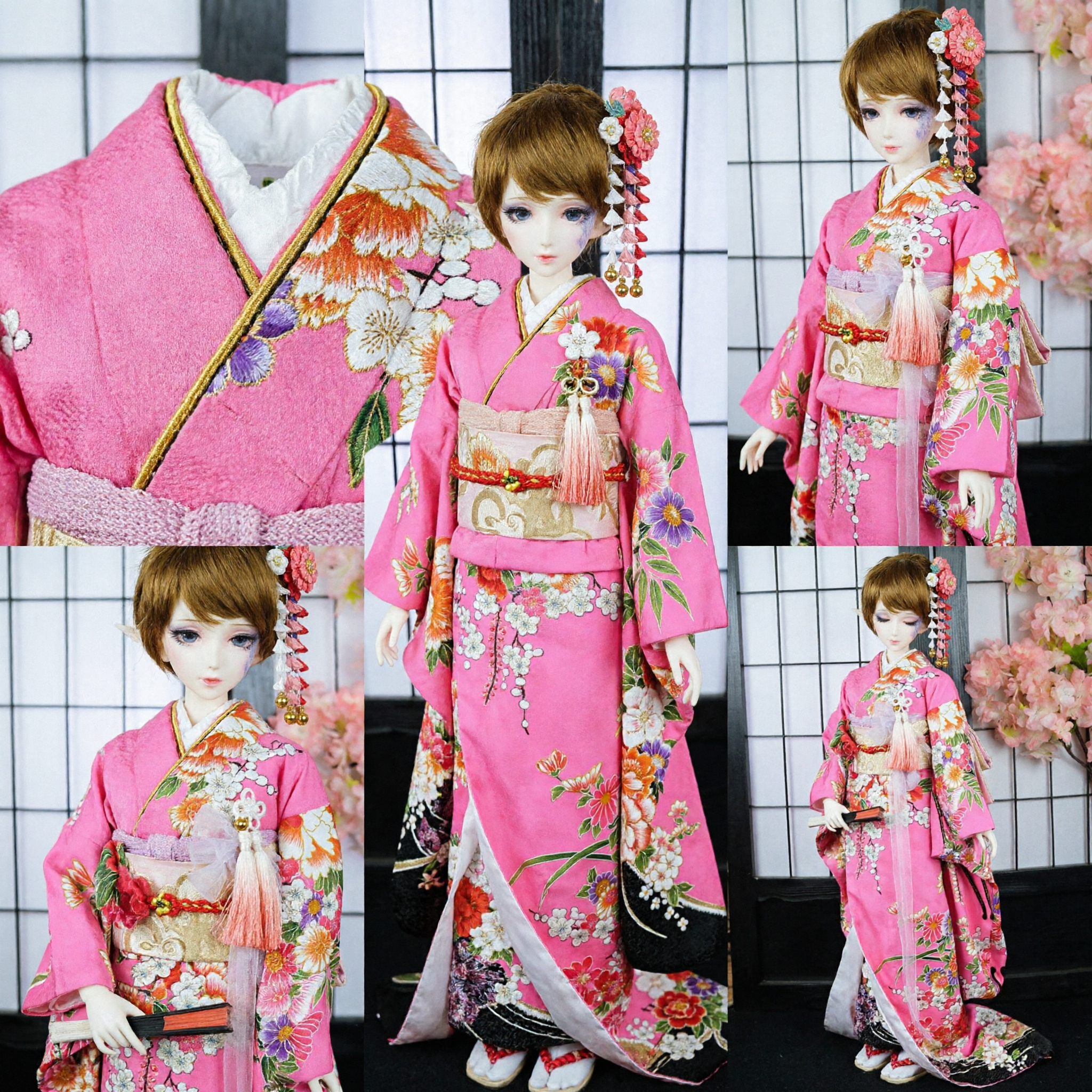 Exquisite Pink Floral Japanese Kimono Traditional Furisode Costume for Women Cosplay and Cultural Events - Asian Costume