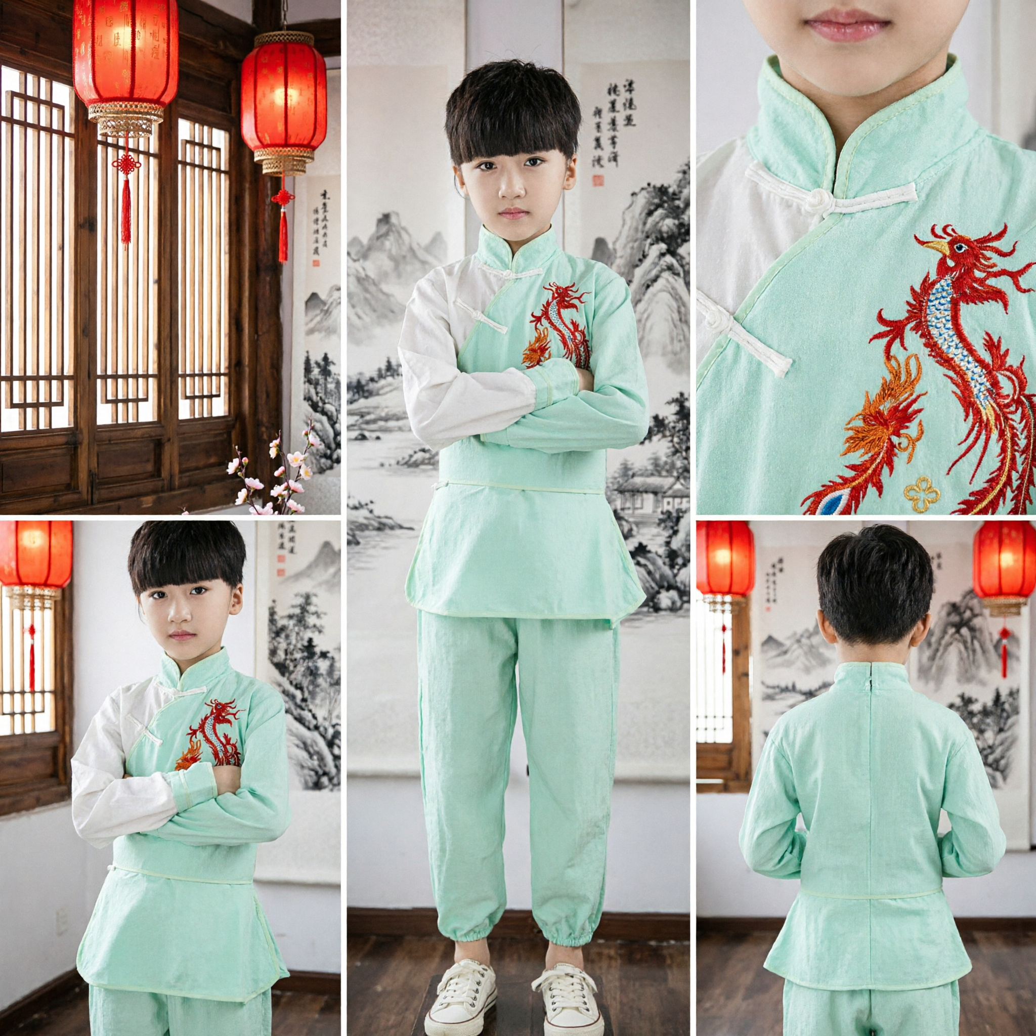 Girls Green Kung Fu Uniform Traditional Chinese Wushu Tai Chi Costume with Dragon Embroidery for Performance - Asian Costume