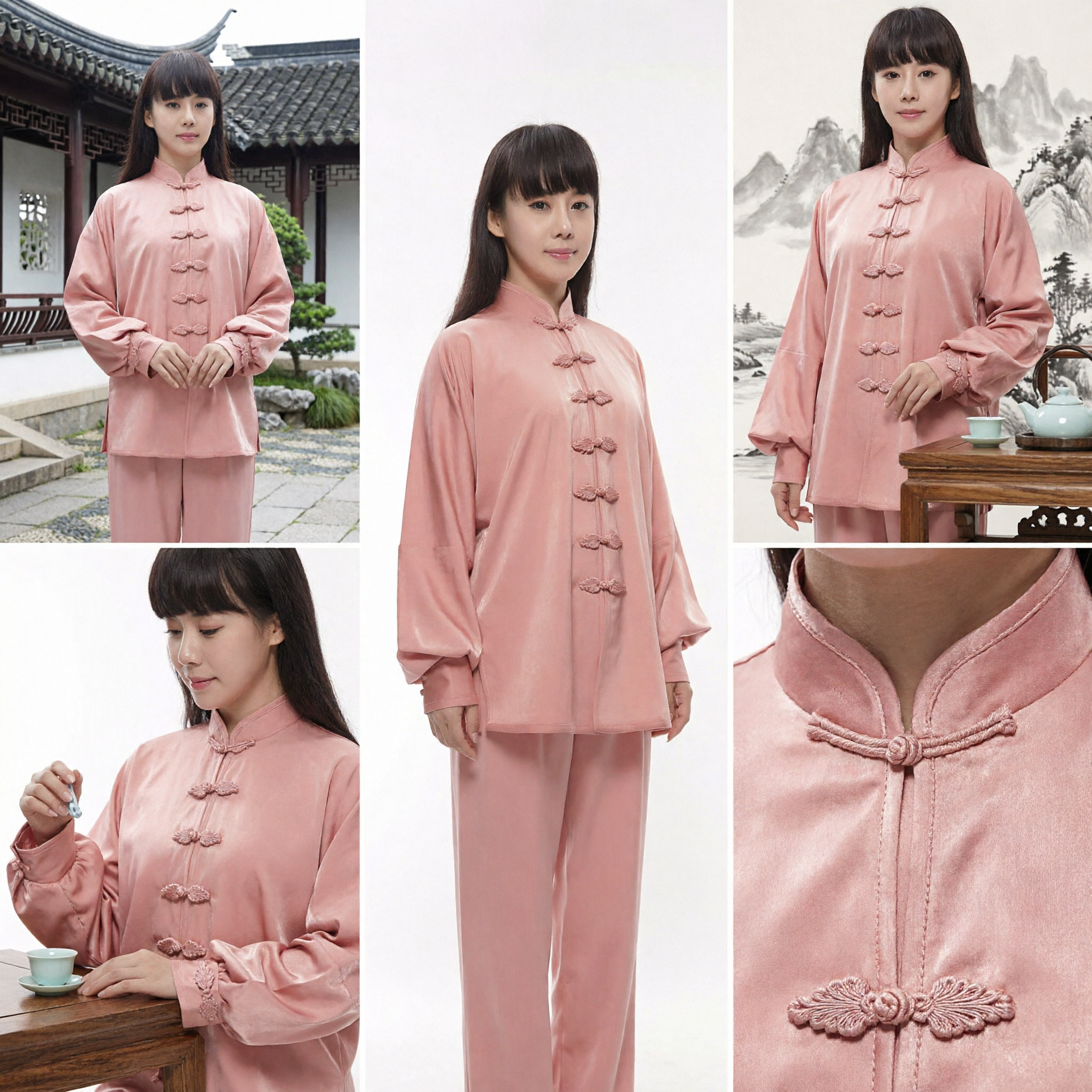 Women's Pink Traditional Chinese Tang Suit Tai Chi Kung Fu Uniform Cotton Linen Zen Yoga Set - Asian Costume