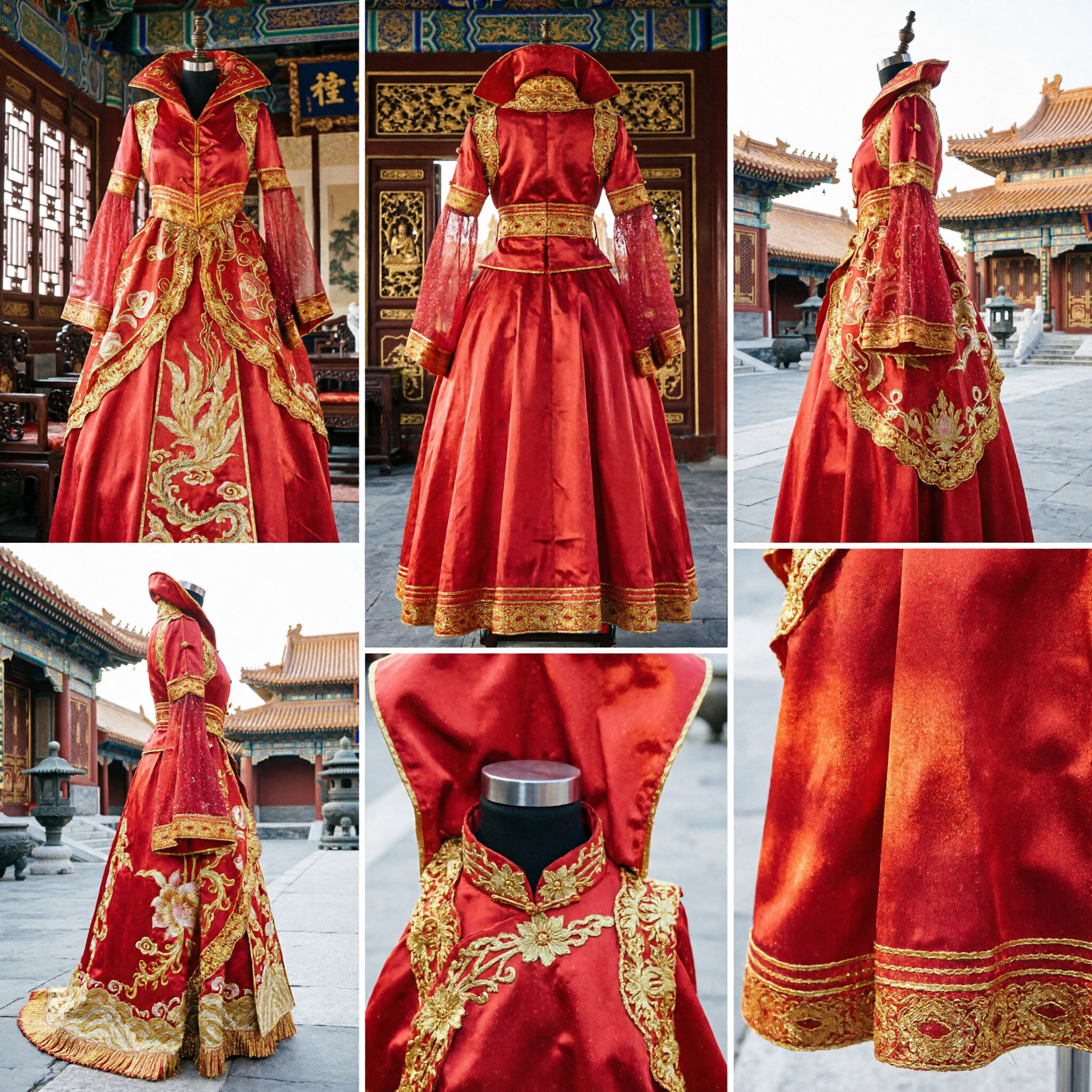 Traditional Ancient Chinese Red Empress Costume Gold Embroidered Royal Queen Gown for Women Stage Performance - Asian Costume