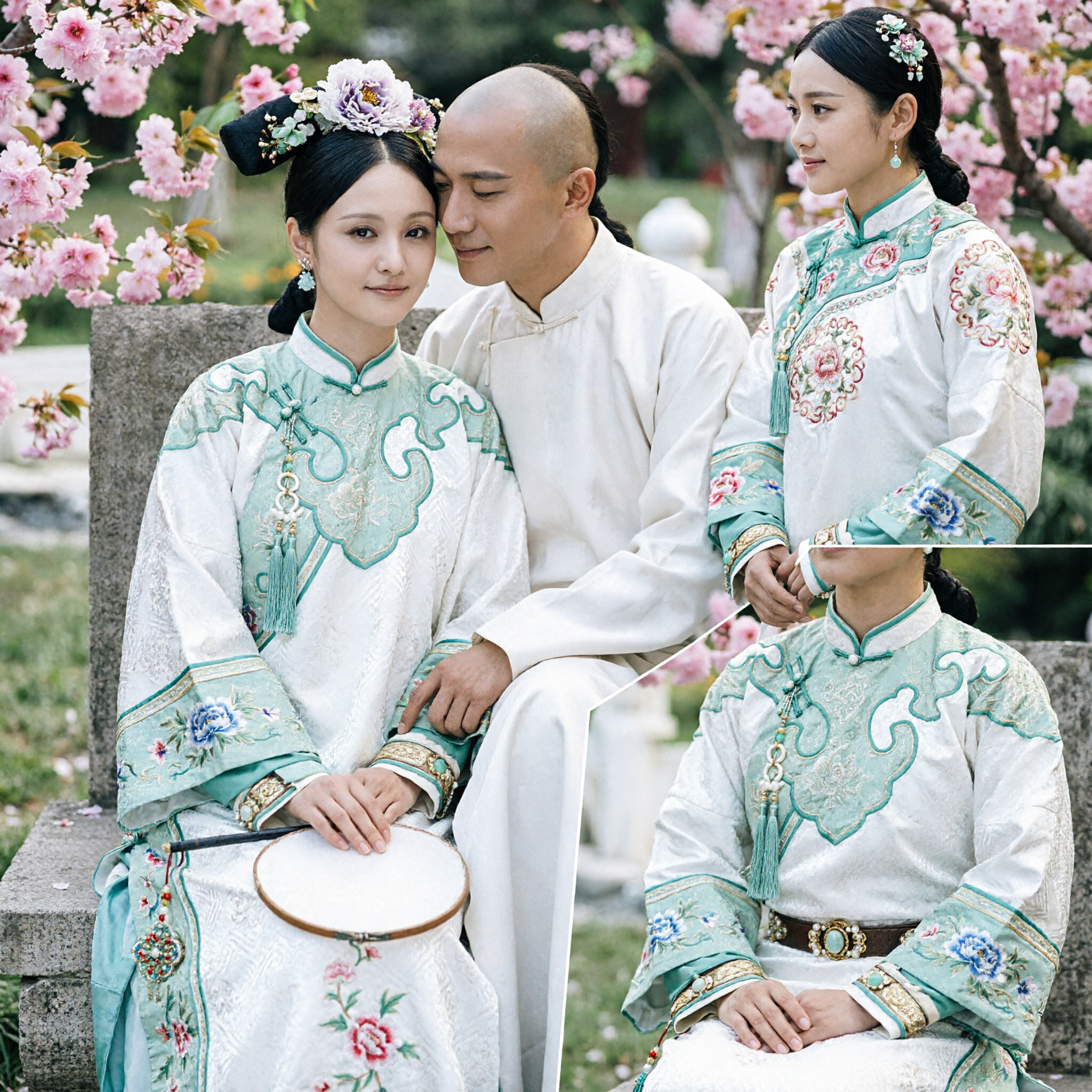 Ancient Chinese Qing Dynasty Couple Costume Traditional Manchu Wedding Dress for Photography and Drama - Asian Costume