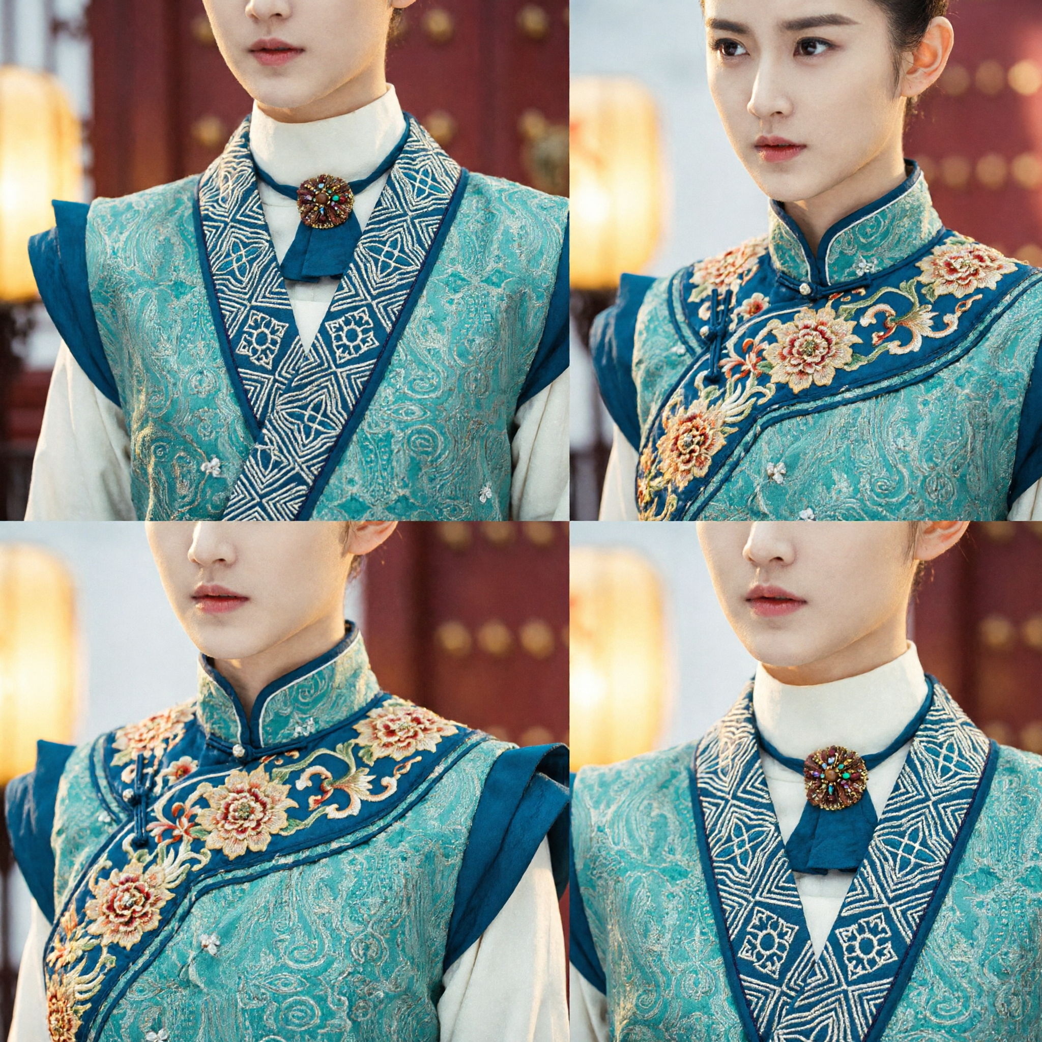 Traditional Chinese Hanfu Ancient Costume Women Wuxia Swordswoman Cosplay Teal Patterned Vest Outfit - Asian Costume