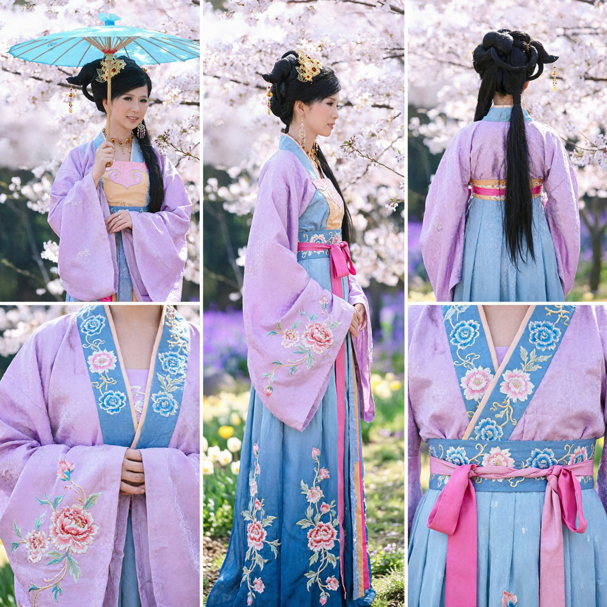 Traje Hanfu Tradicional Chino de la Dinastía Tang Vestido de Princesa Antigua Púrpura y Azul para Cosplay - Asian Costume
