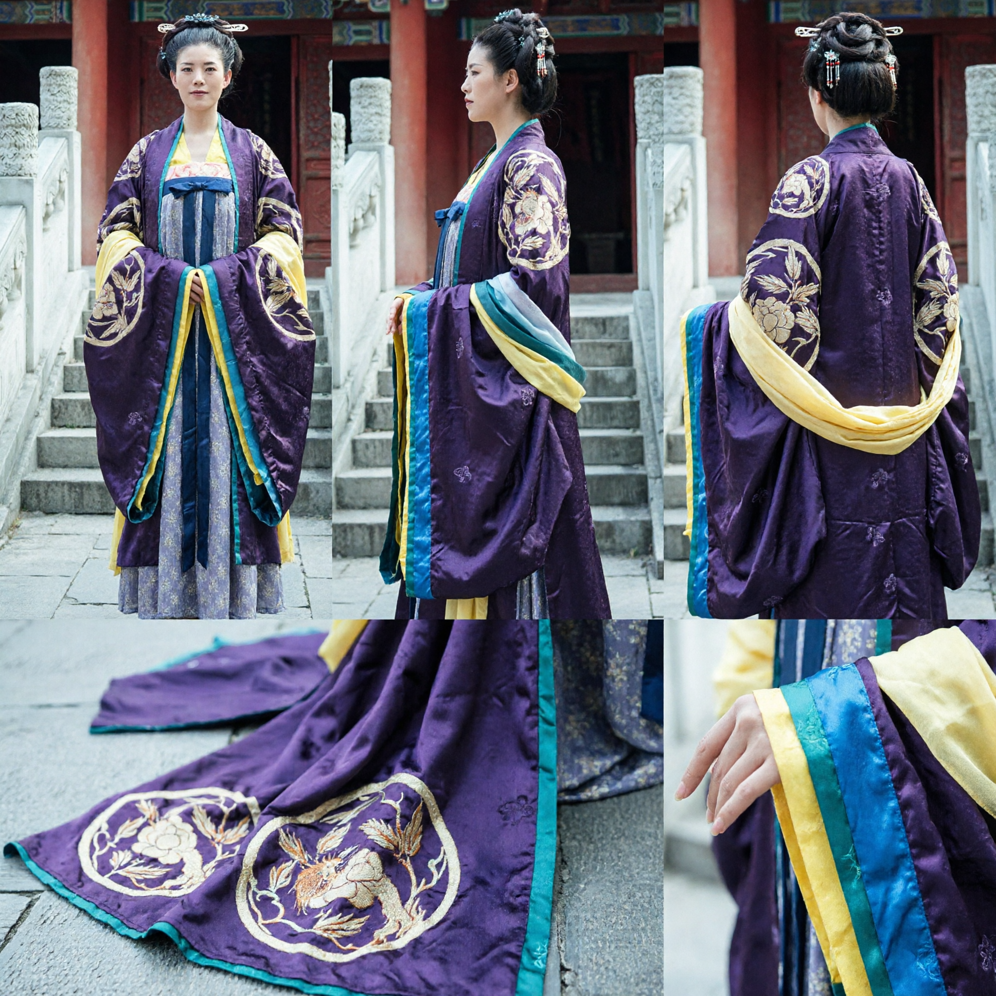 Traditional Chinese Tang Dynasty Hanfu Costume Purple Floral Embroidery Ancient Clothing Dress for Women Cosplay - Asian Costume