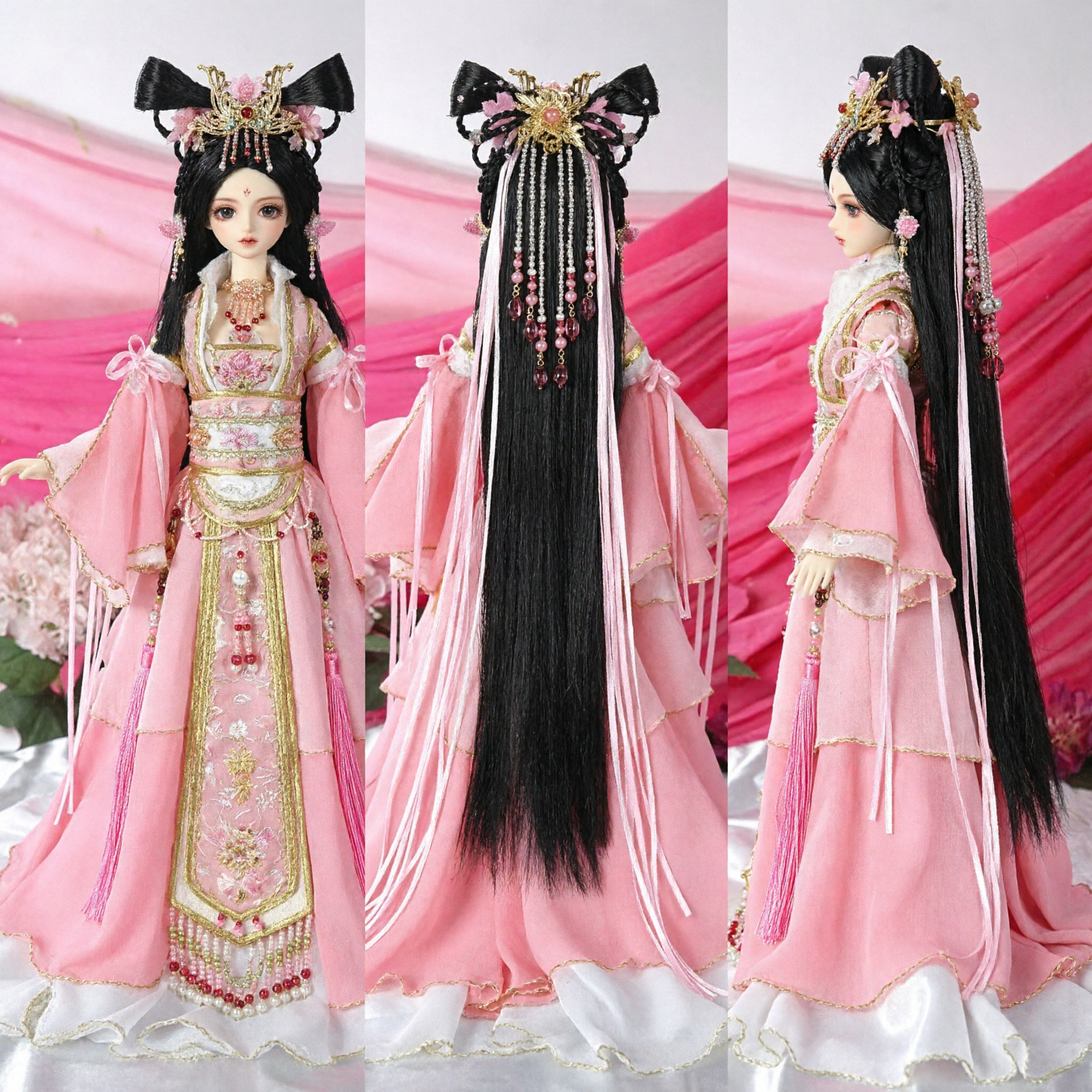 Exquisite Pink Chinese Traditional Hanfu Doll Ancient Princess Costume Figure with Elaborate Headpiece Cultural Collectible Gift - Asian Costume