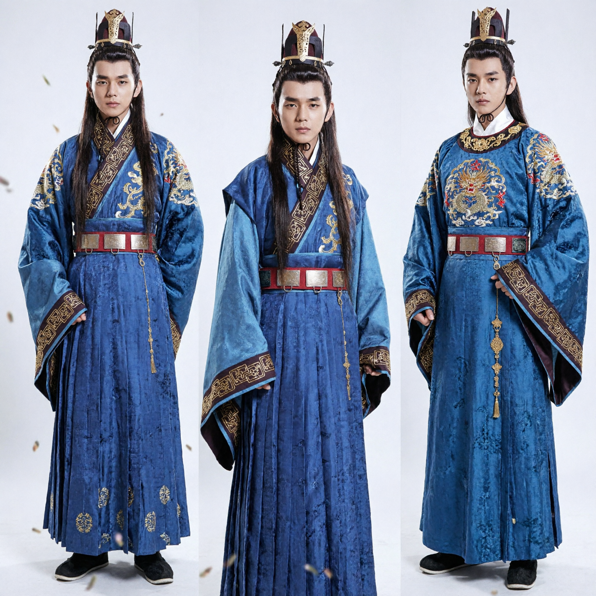 Men's Blue Ancient Chinese Hanfu Costume Traditional Scholar Nobleman Robe for Cosplay and Performance - Asian Costume