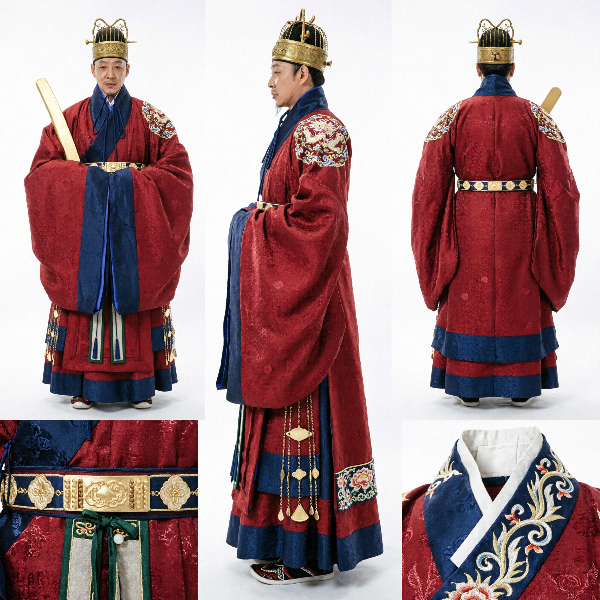 Men's Ancient Chinese Prime Minister Hanfu Costume Complete Set with Hat and Tablet for Cosplay - Asian Costume