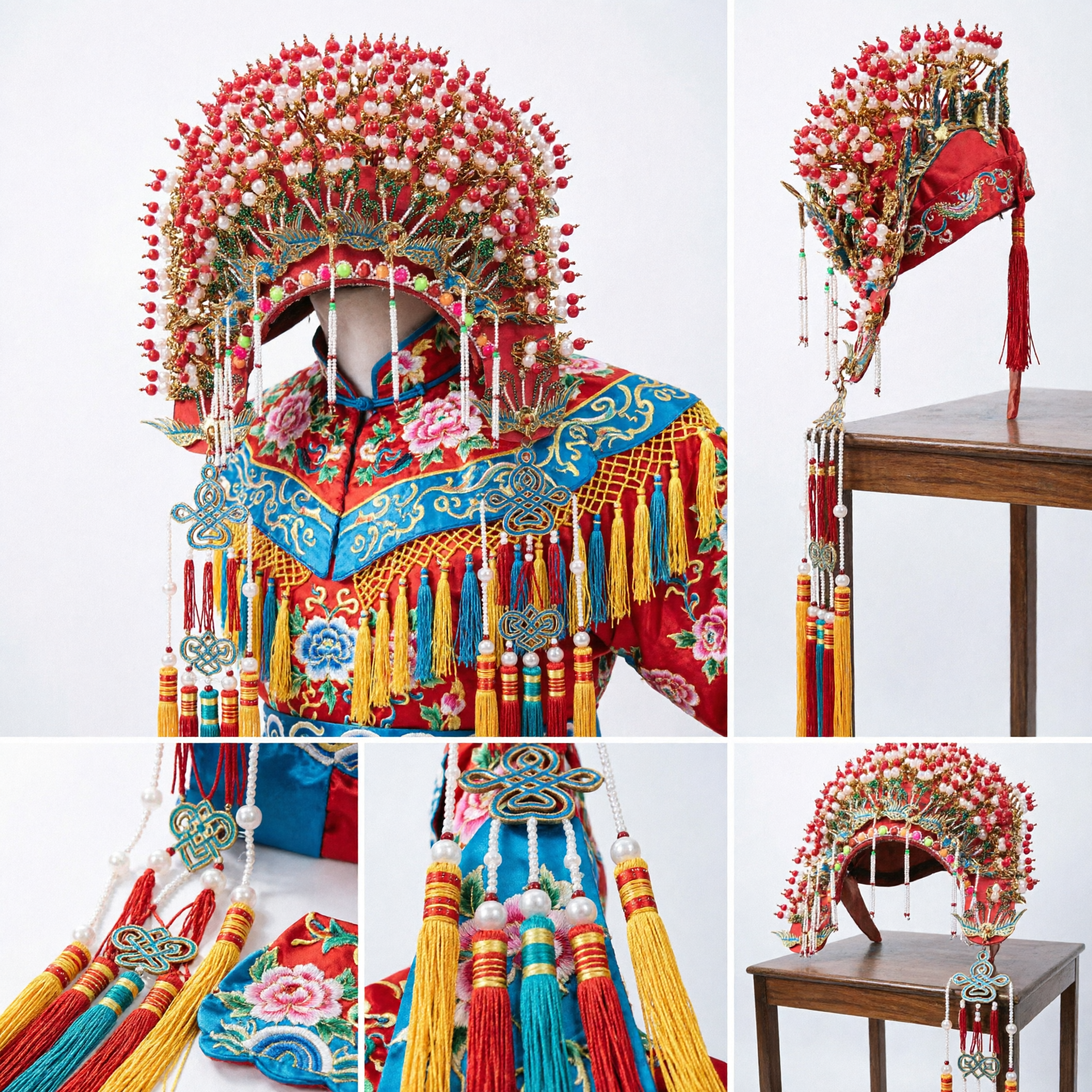 Traditional Chinese Opera Phoenix Crown Headdress Elaborate Red Pearl Bridal Headpiece for Stage Performance and Weddings - Asian Costume