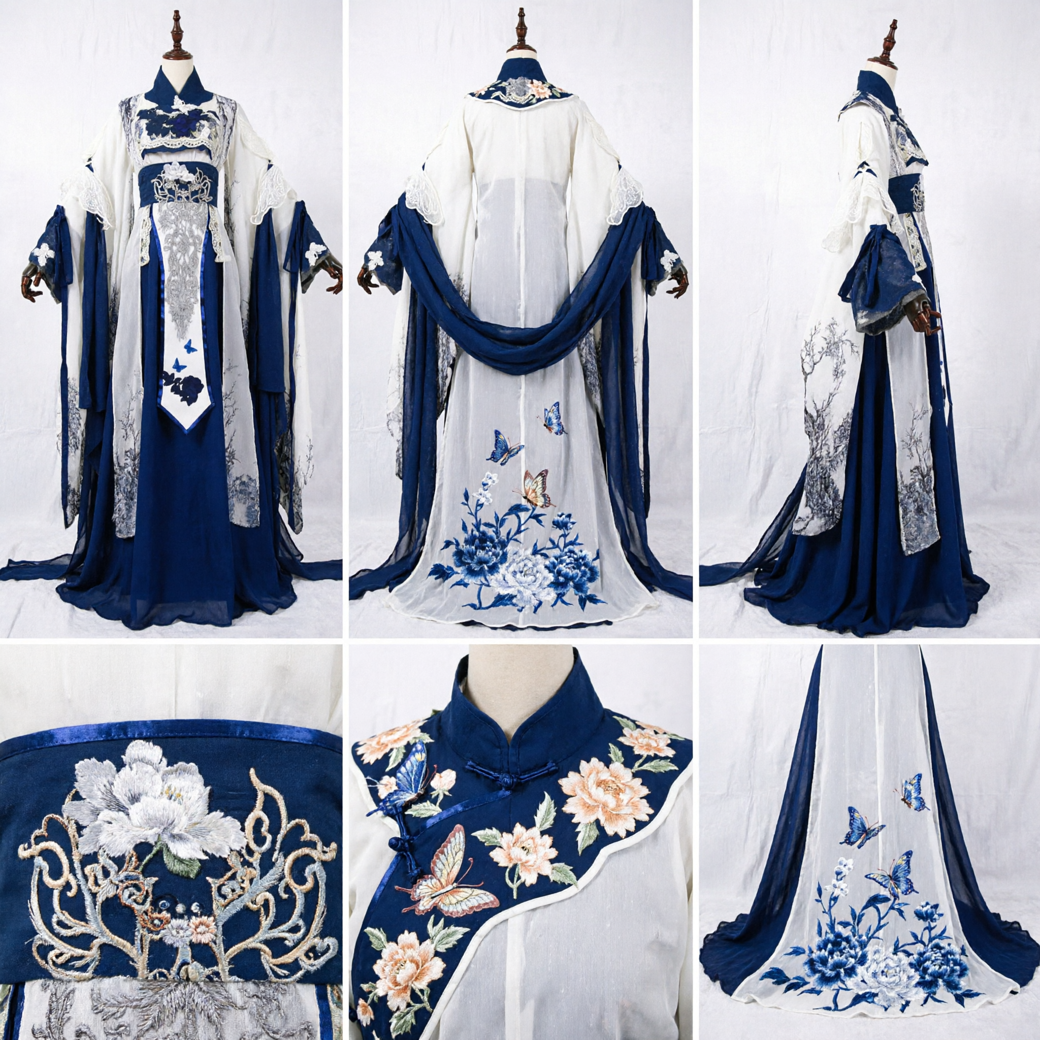 Elegant Blue and White Traditional Chinese Hanfu Ancient Fairy Dress for Women Cosplay and Stage Performance - Asian Costume