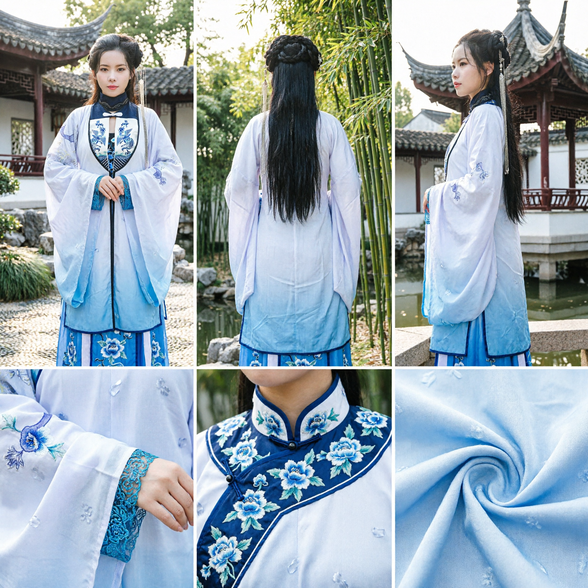 Traditional Chinese Hanfu Costume Women Ancient Blue Embroidery Robe Dress for Cosplay Photography and Cultural Events - Asian Costume