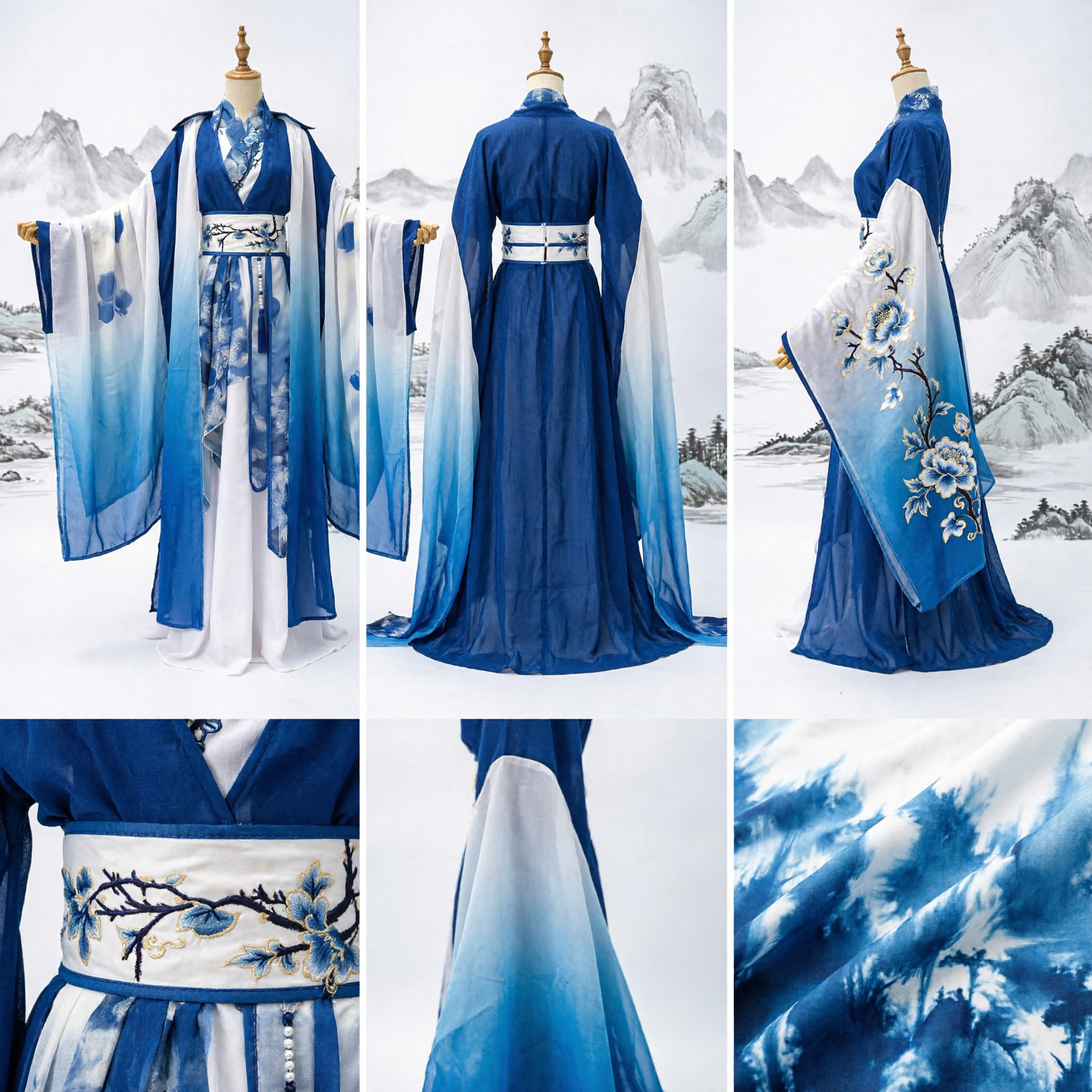 Elegant Blue and White Floral Hanfu Traditional Chinese Ancient Costume Fairy Dress for Women Performance - Asian Costume