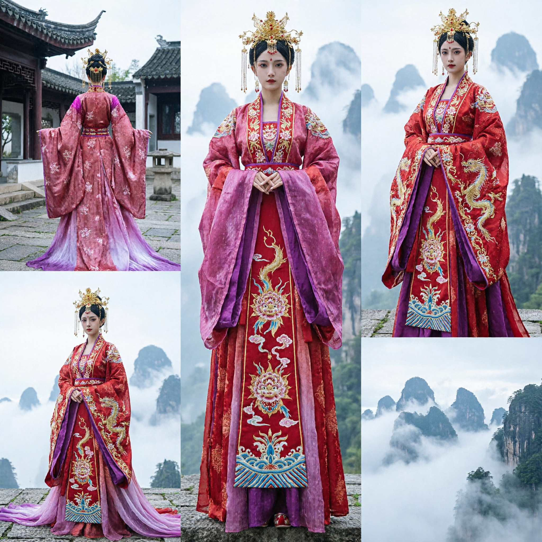 Elegant Pink and Purple Traditional Chinese Hanfu Ancient Princess Fairy Cosplay Costume for Women - Asian Costume