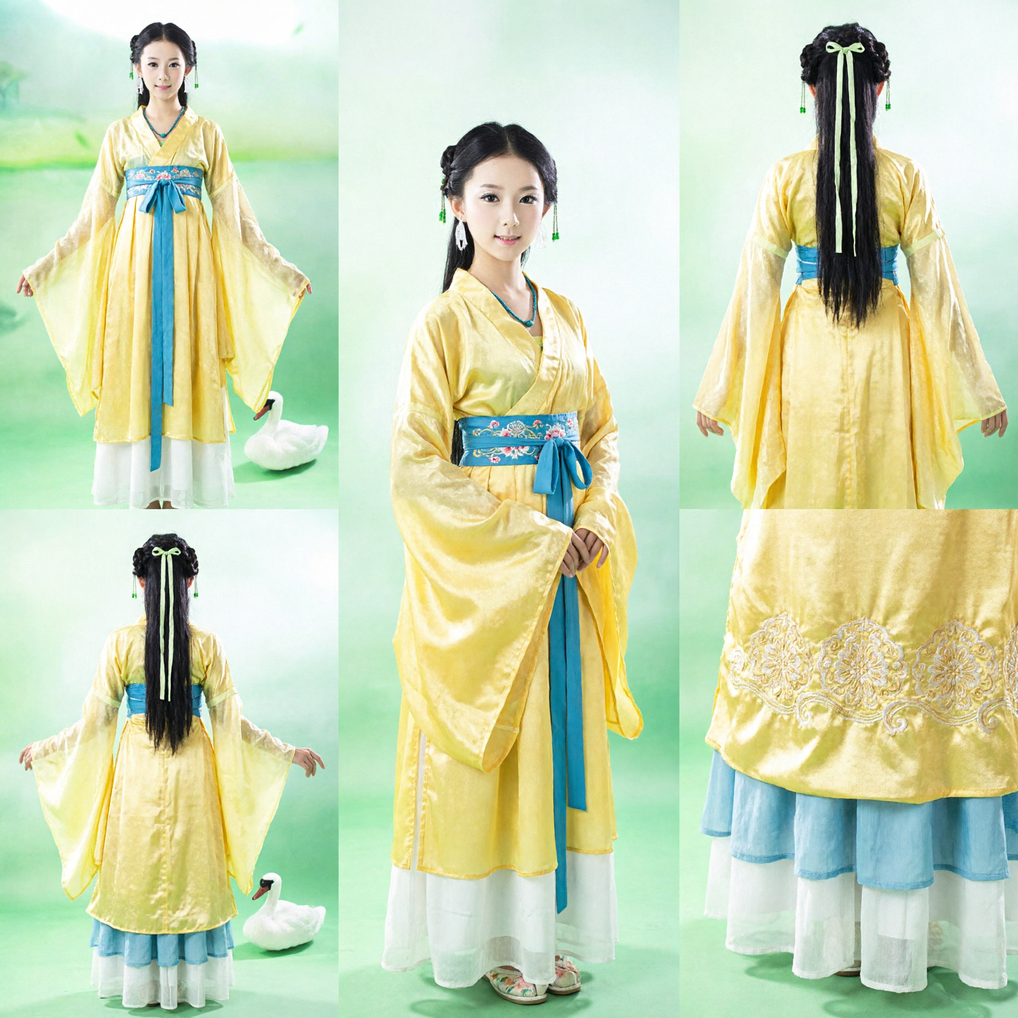 Elegant Yellow Chinese Hanfu Traditional Ancient Costume Fairy Dress for Women Photography and Stage Performance - Asian Costume