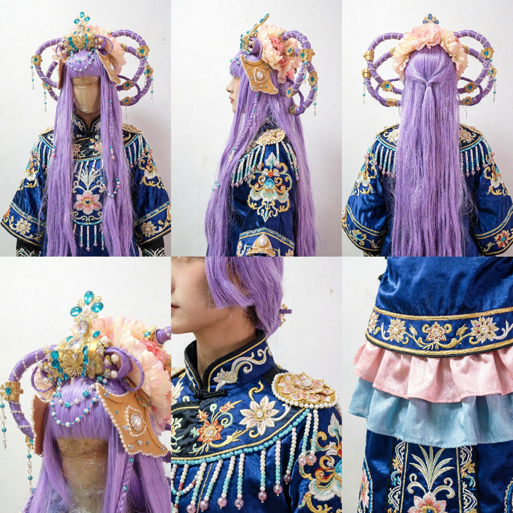 Traditional Chinese Peking Opera Headdress Purple Floral Hair Crown with Pearls for Female Stage Performance - Asian Costume