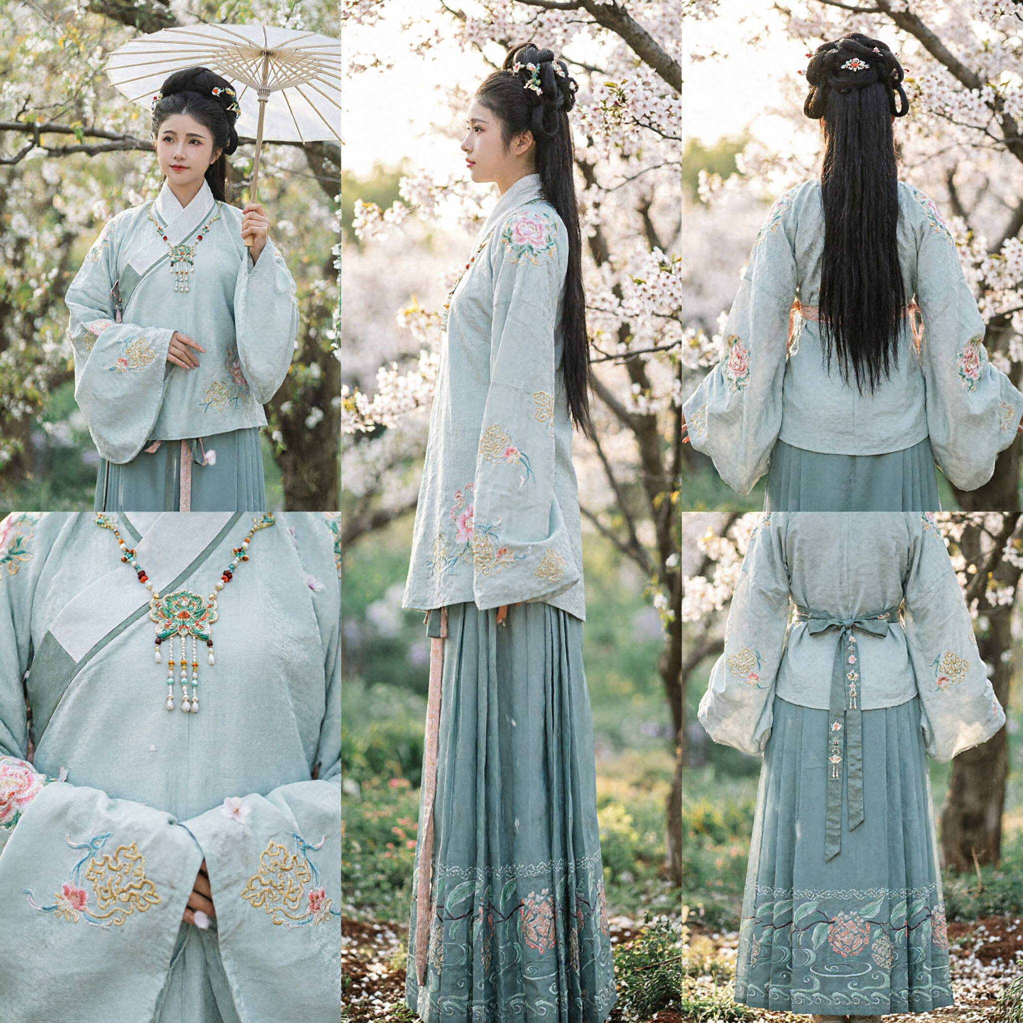 Traditional Chinese Hanfu Ming Dynasty Style Light Green Ao Qun Set for Women Cosplay Photography - Asian Costume