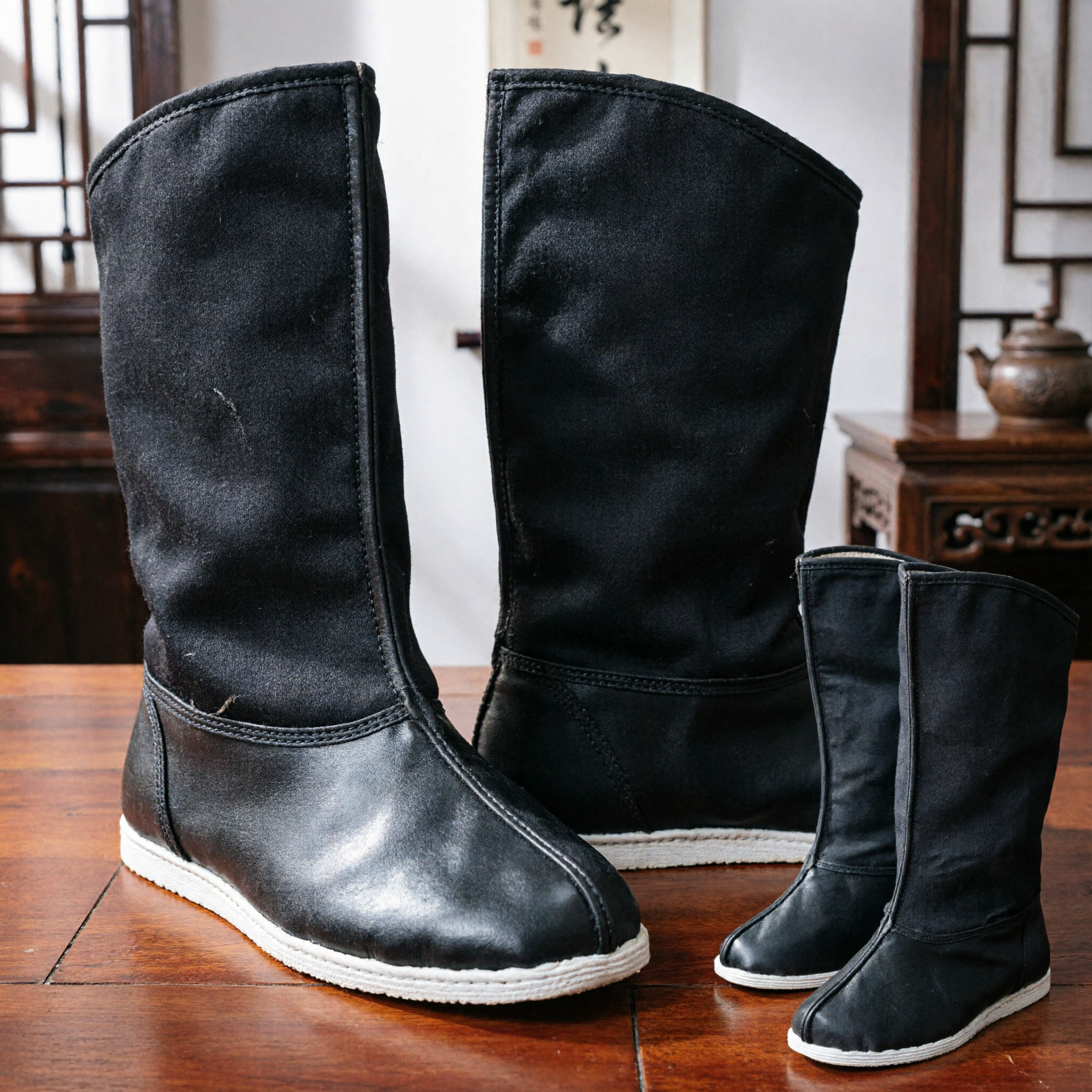 Traditional Chinese Black Cloth Boots Kung Fu Martial Arts Shoes Ancient Hanfu Costume Footwear for Men - Asian Costume