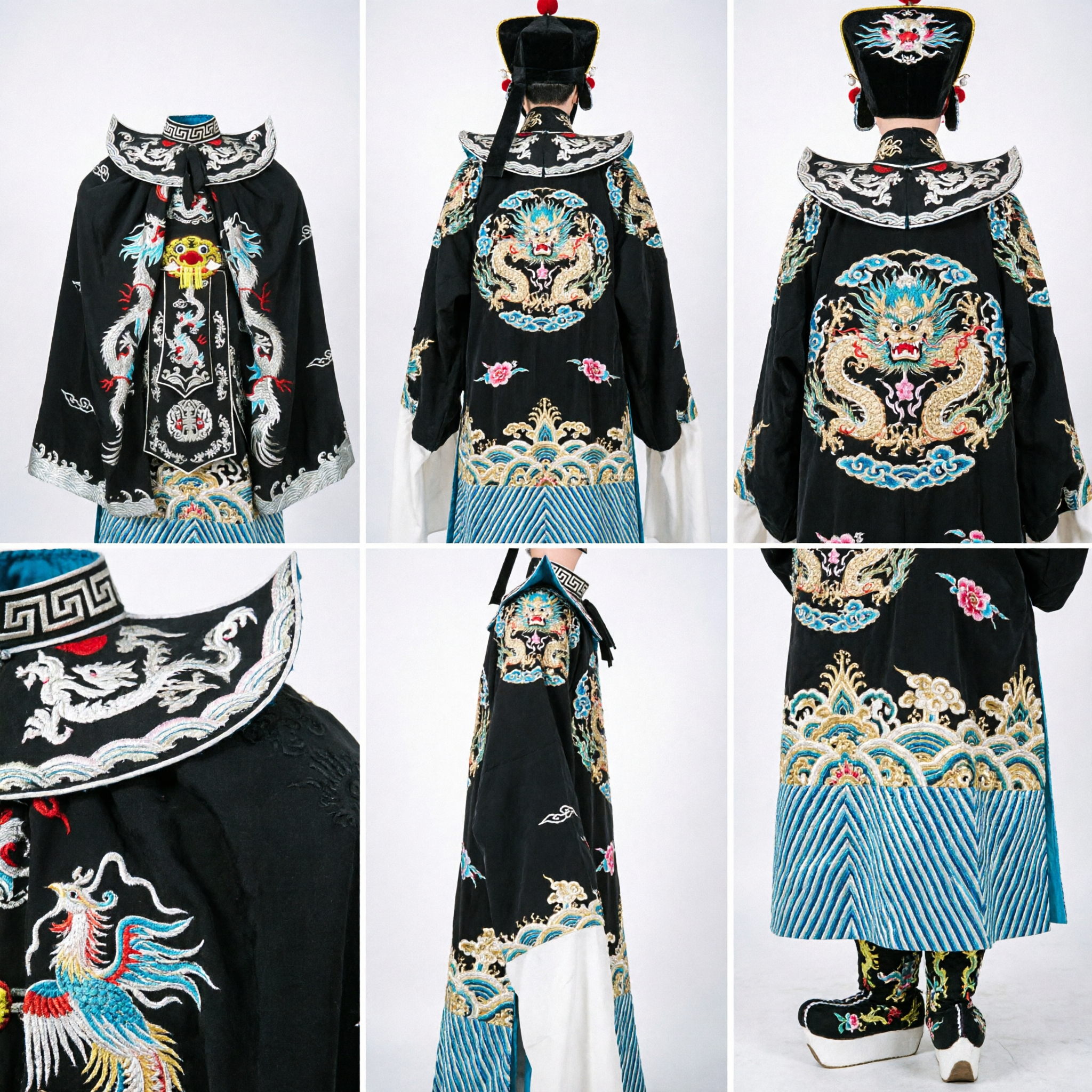 Traditional Chinese Peking Opera Costume Black Dragon Embroidered General Warrior Outfit for Men Stage Performance - Asian Costume