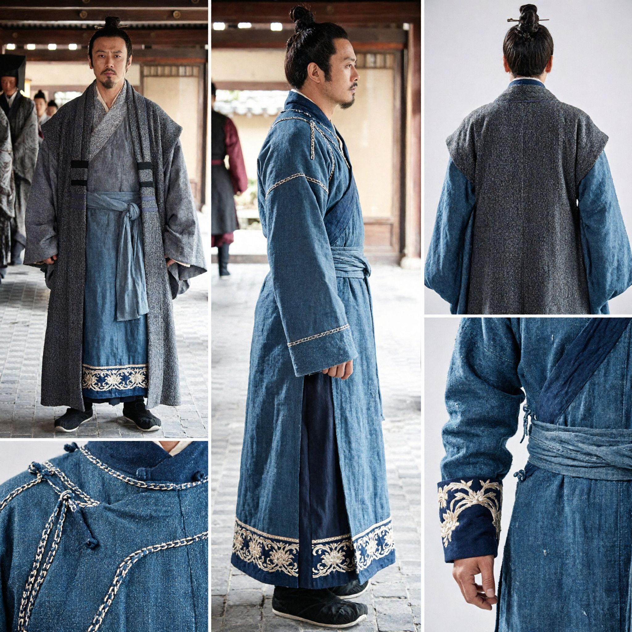 Men's Ancient Chinese Hanfu Costume Grey Scholar Robe Traditional Historical Clothing for Cosplay and Stage Performance - Asian Costume