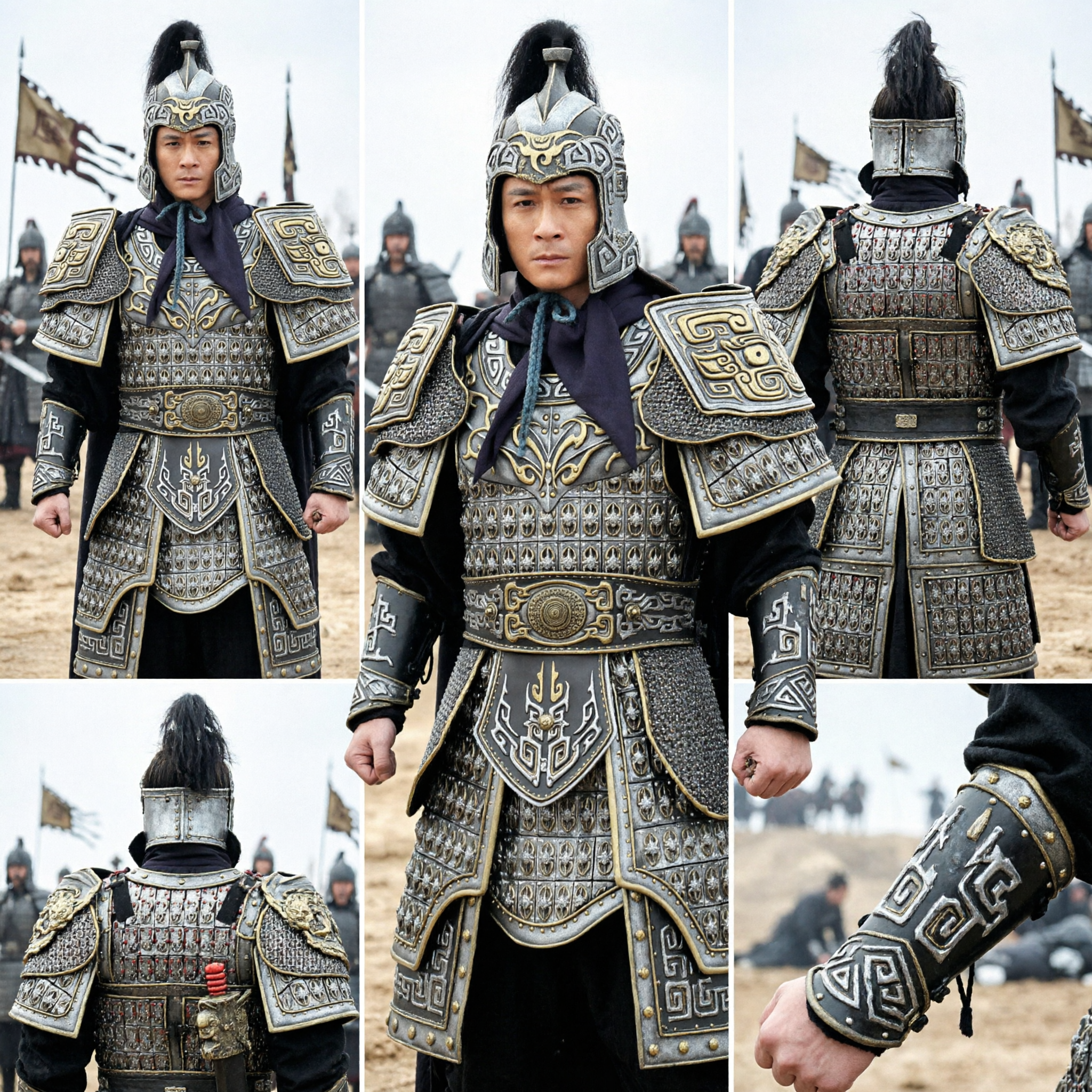 Ancient Chinese General Armor Costume for Men Historical Warrior Cosplay Outfit Complete Set with Helmet - Asian Costume